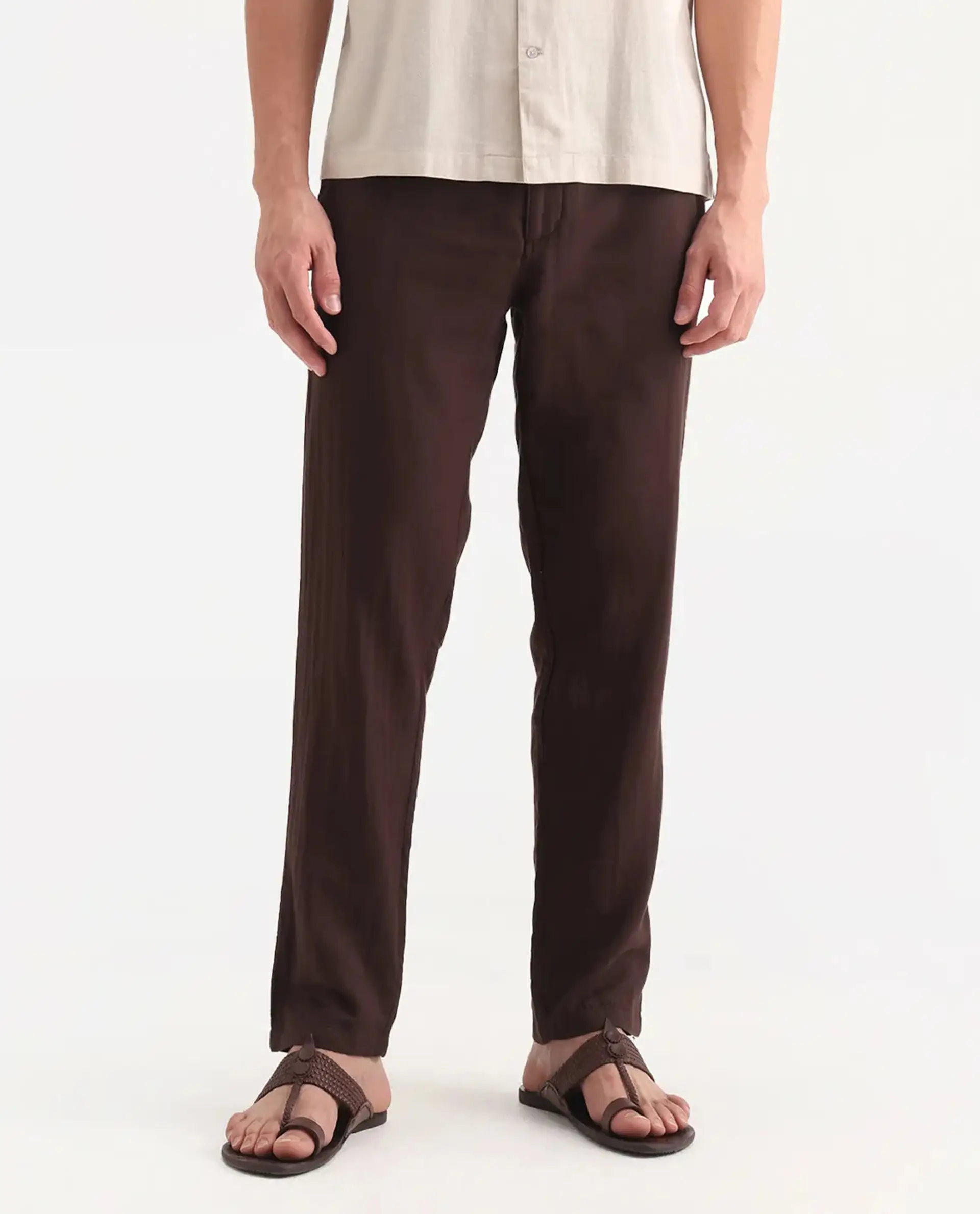 Rare Rabbit Men's Pastor-Aw25 Dark Brown Cotton Plain Regular Fit Trouser - Image 9
