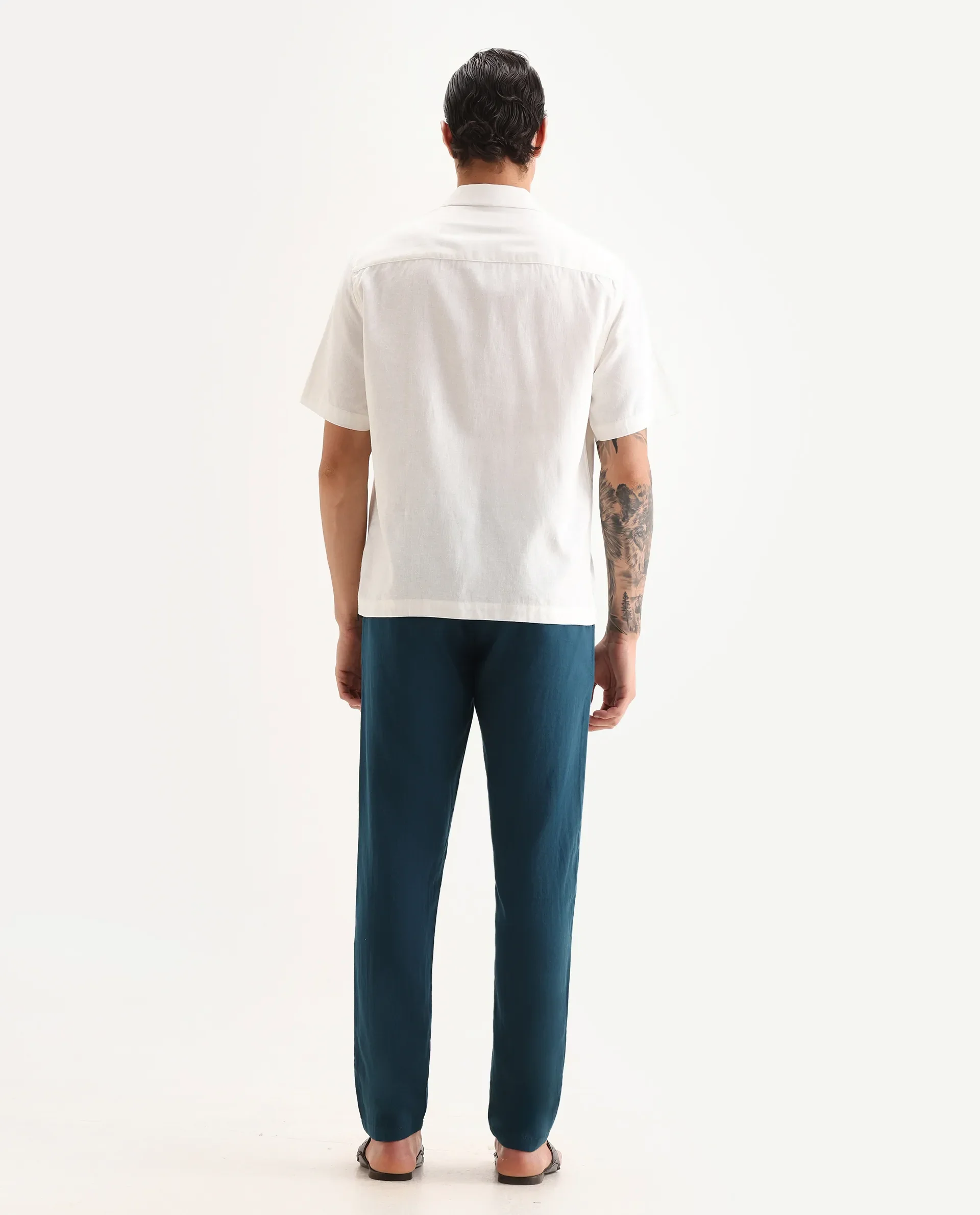 Rare Rabbit Men's Pastor-Aw25 Dark Teal Cotton Plain Regular Fit Trouser - Image 7