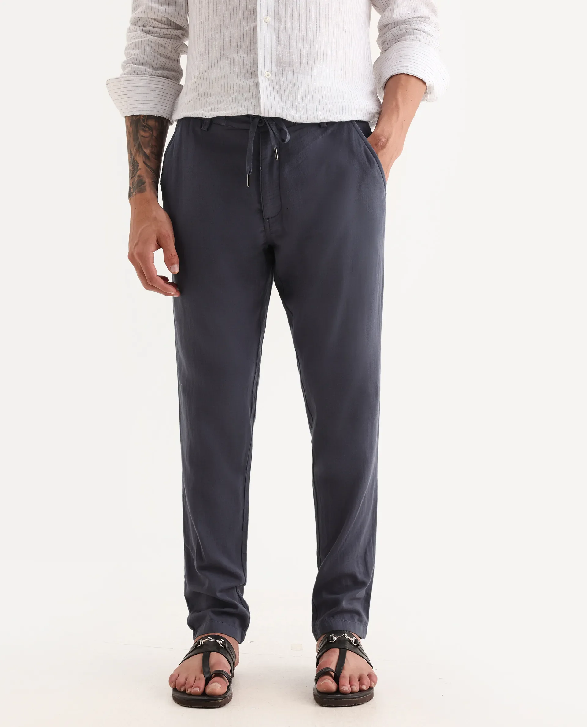 Rare Rabbit Men's Pastor-Aw25 Dusky Purple Cotton Plain Regular Fit Trouser - Image 2