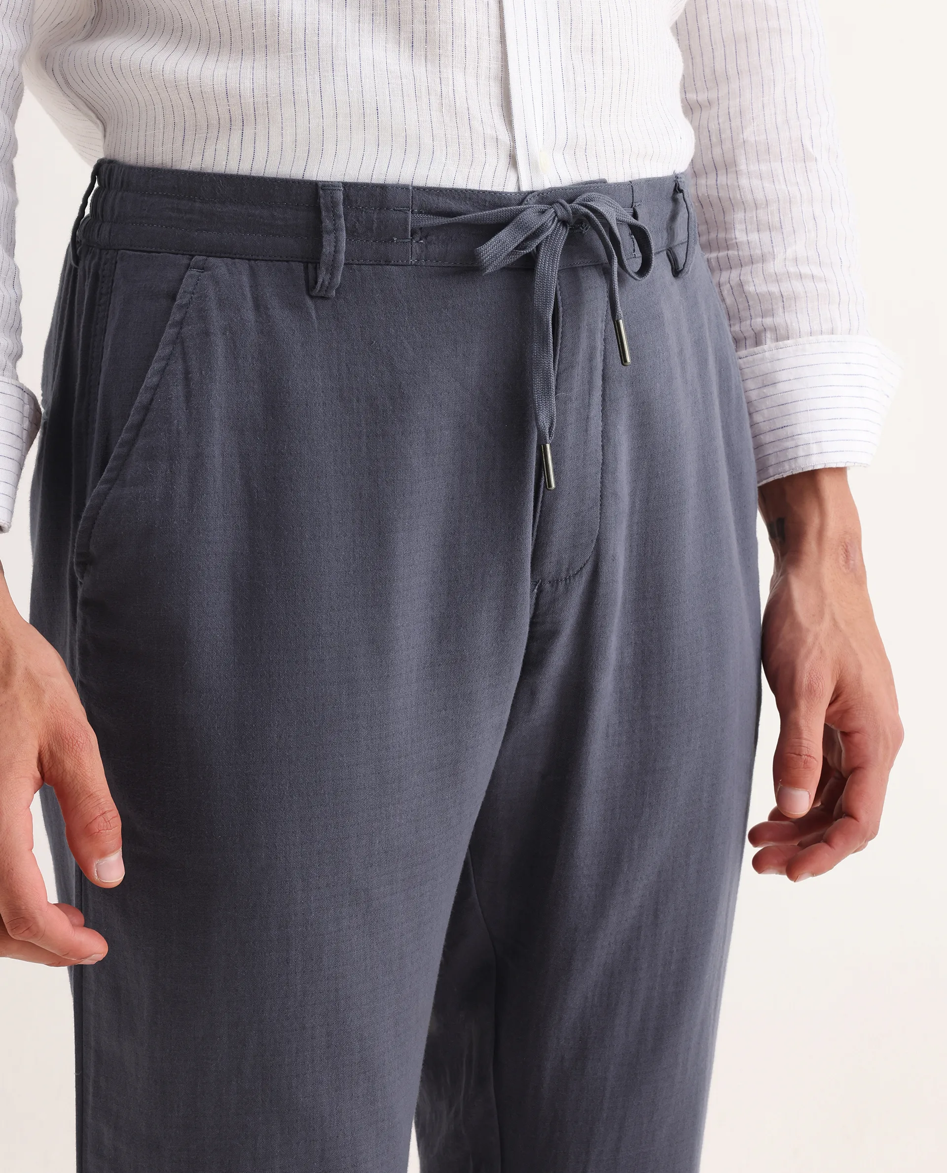 Rare Rabbit Men's Pastor-Aw25 Dusky Purple Cotton Plain Regular Fit Trouser - Image 3