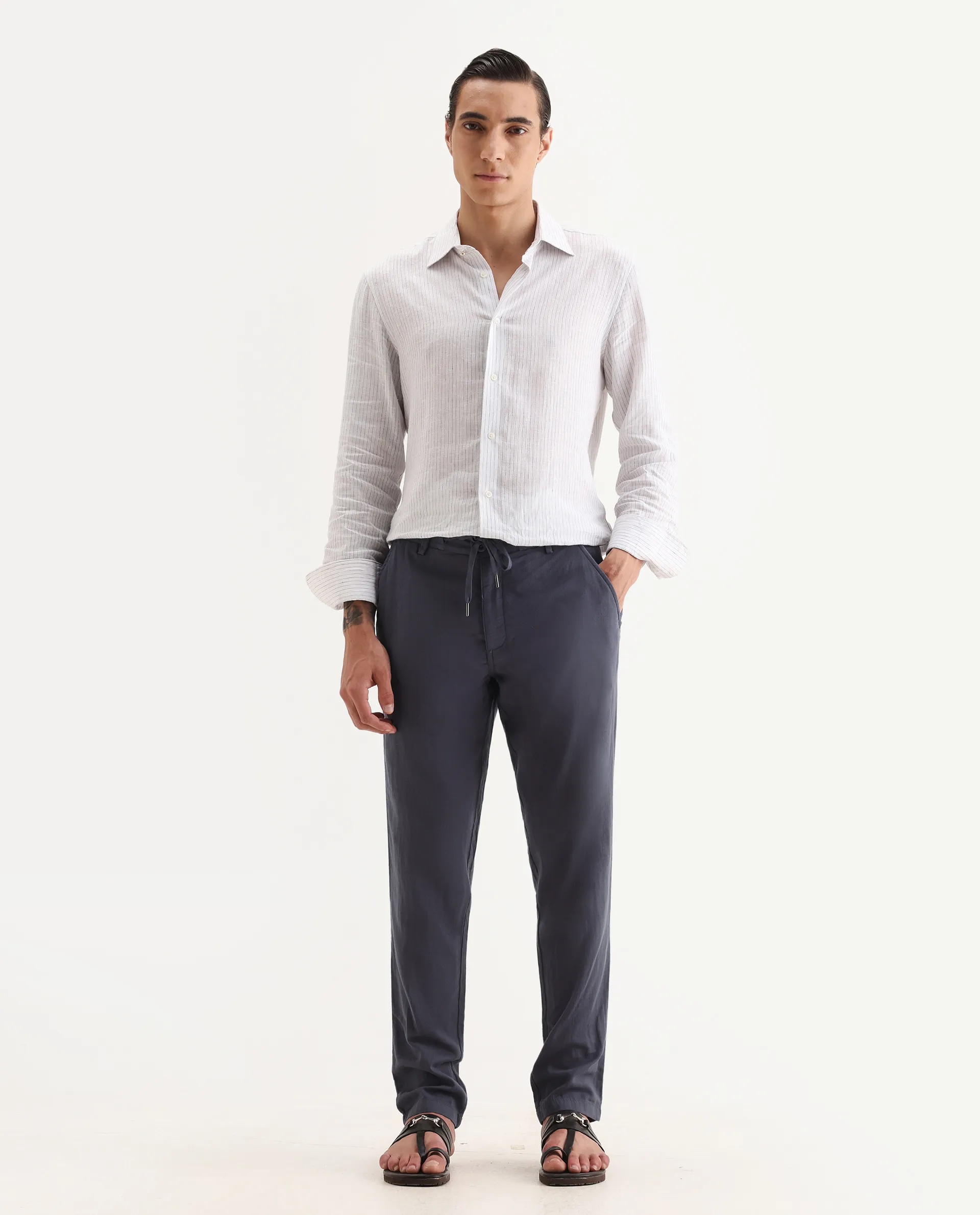 Rare Rabbit Men's Pastor-Aw25 Dusky Purple Cotton Plain Regular Fit Trouser - Image 4