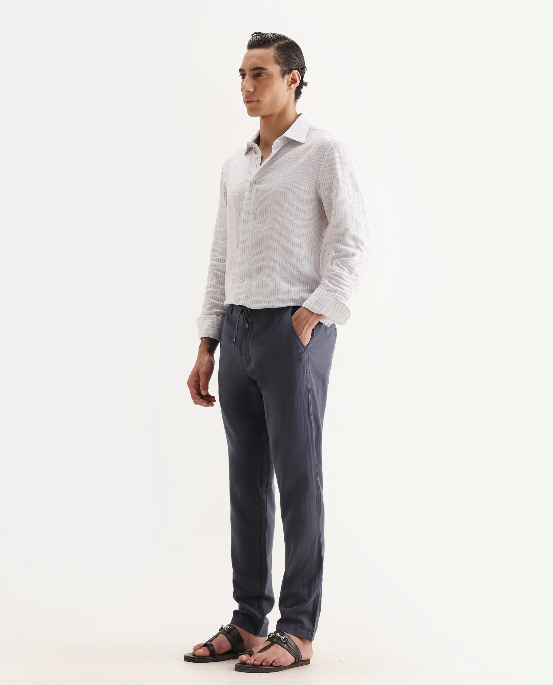 Rare Rabbit Men's Pastor-Aw25 Dusky Purple Cotton Plain Regular Fit Trouser - Image 5