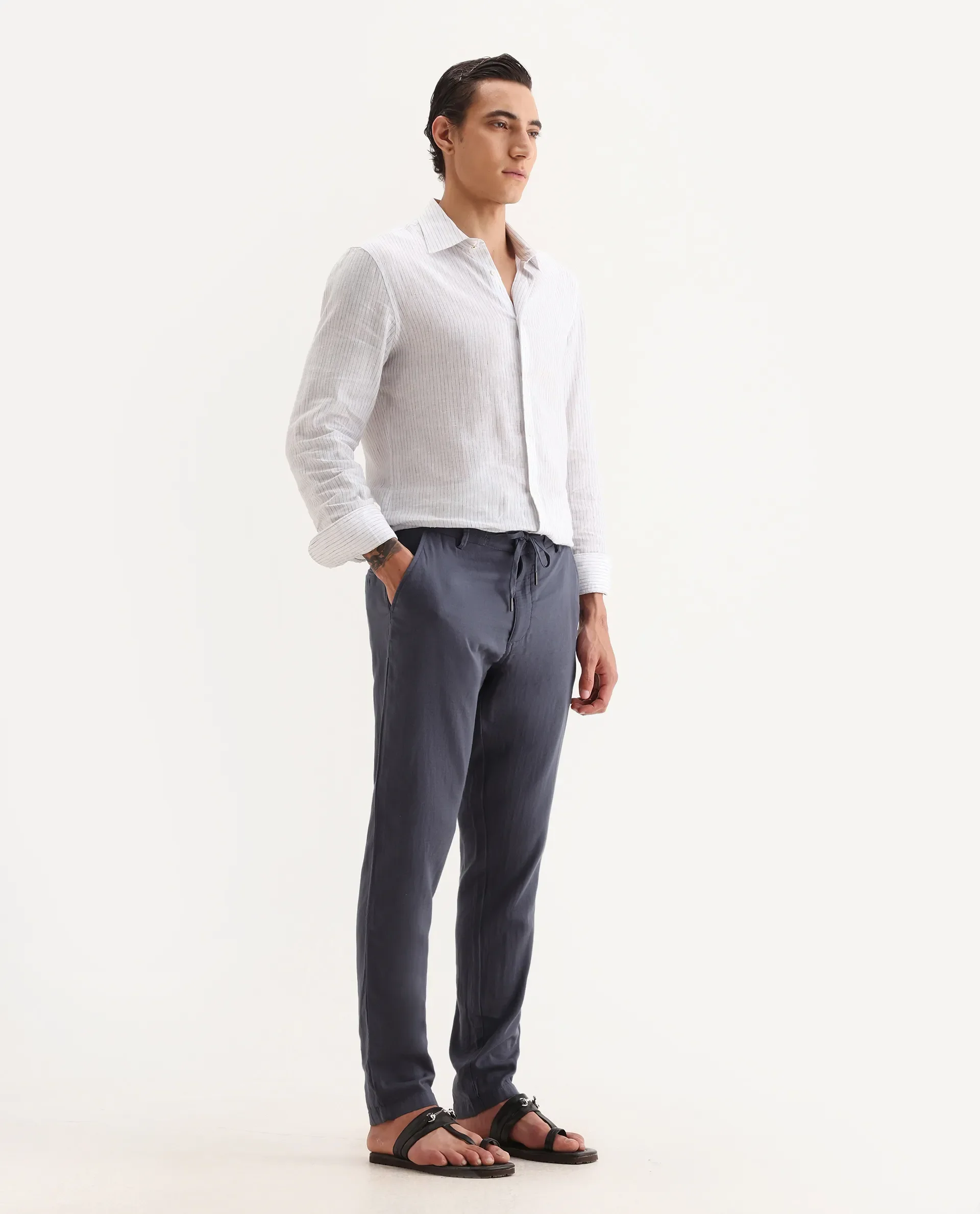 Rare Rabbit Men's Pastor-Aw25 Dusky Purple Cotton Plain Regular Fit Trouser - Image 6