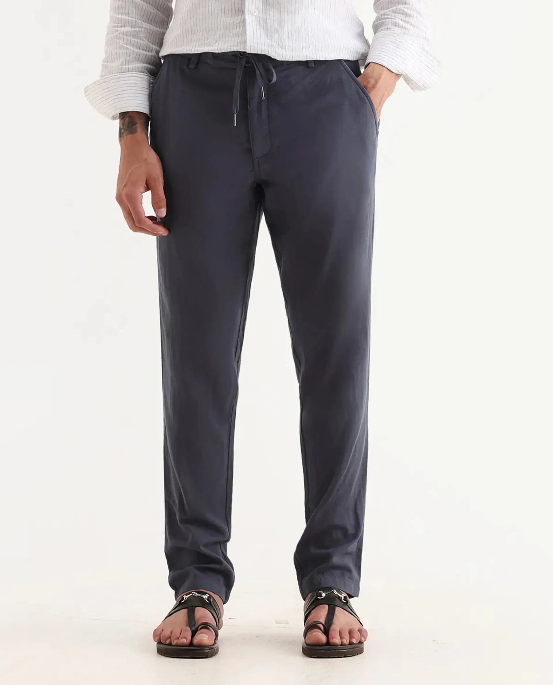 Rare Rabbit Men's Pastor-Aw25 Dusky Purple Cotton Plain Regular Fit Trouser - Image 8