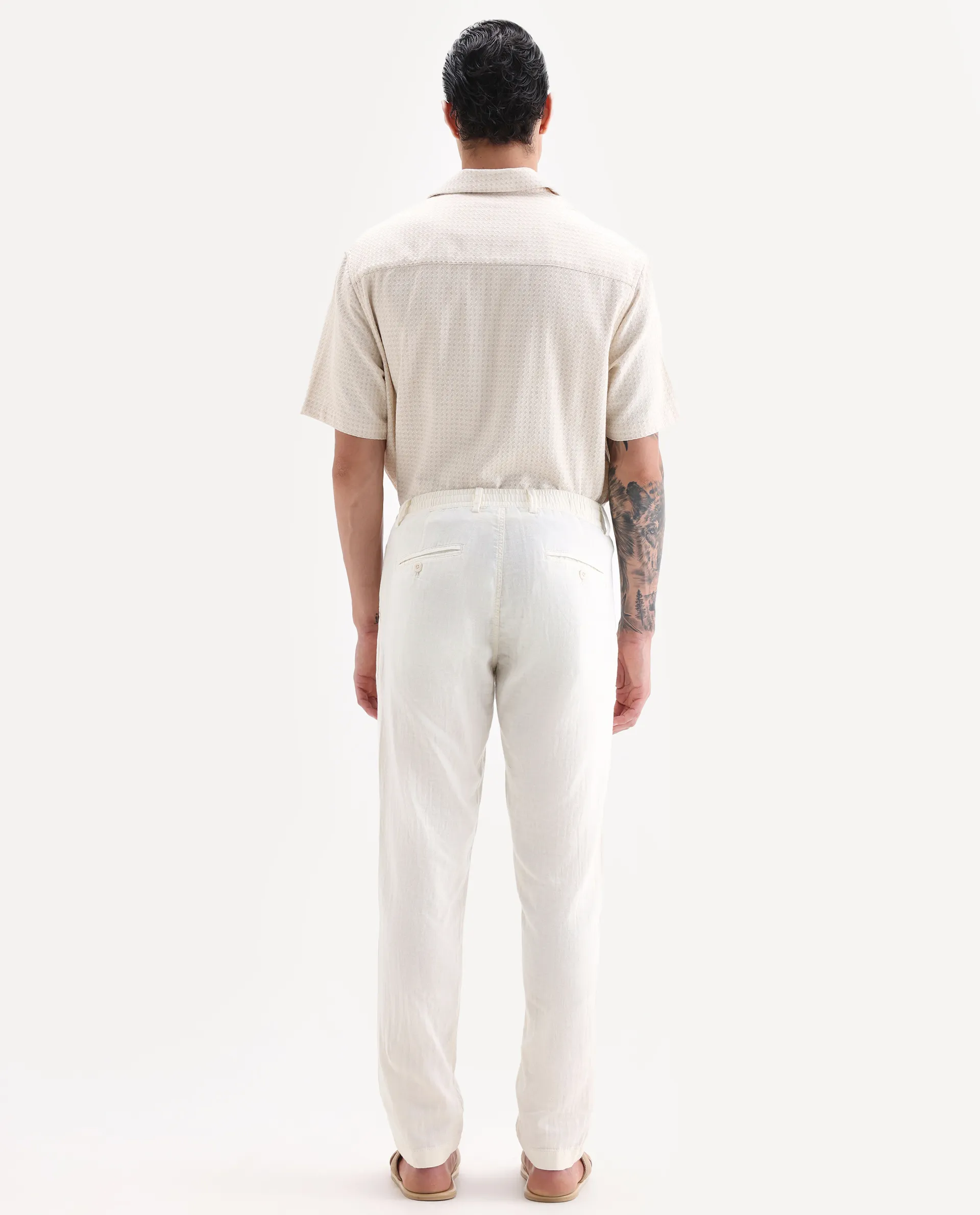 Rare Rabbit Men's Pastor-Aw25 Off White Cotton Plain Regular Fit Trouser - Image 8