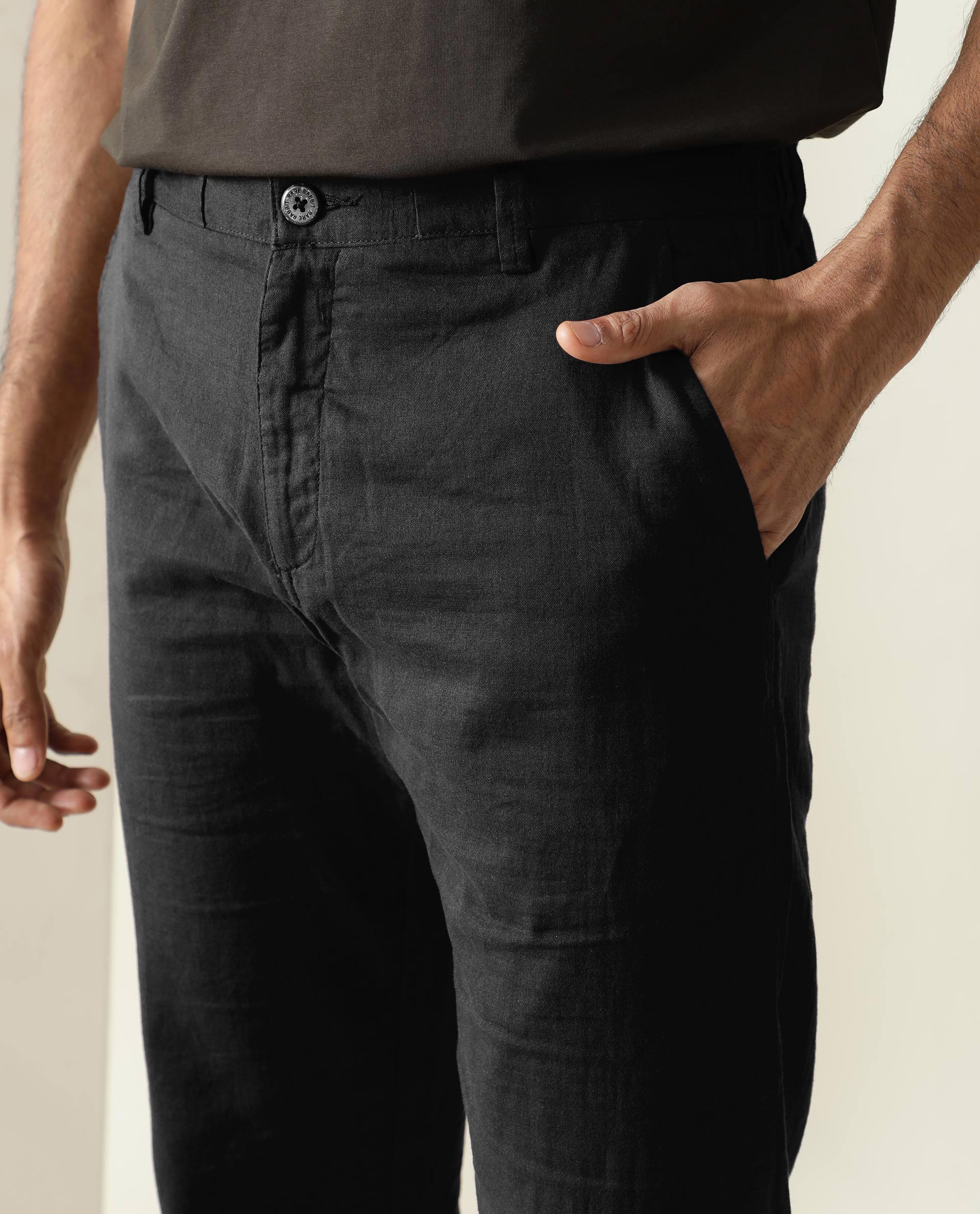 Rare Rabbit Men's Pastor Black Plain Regular Fit Trouser