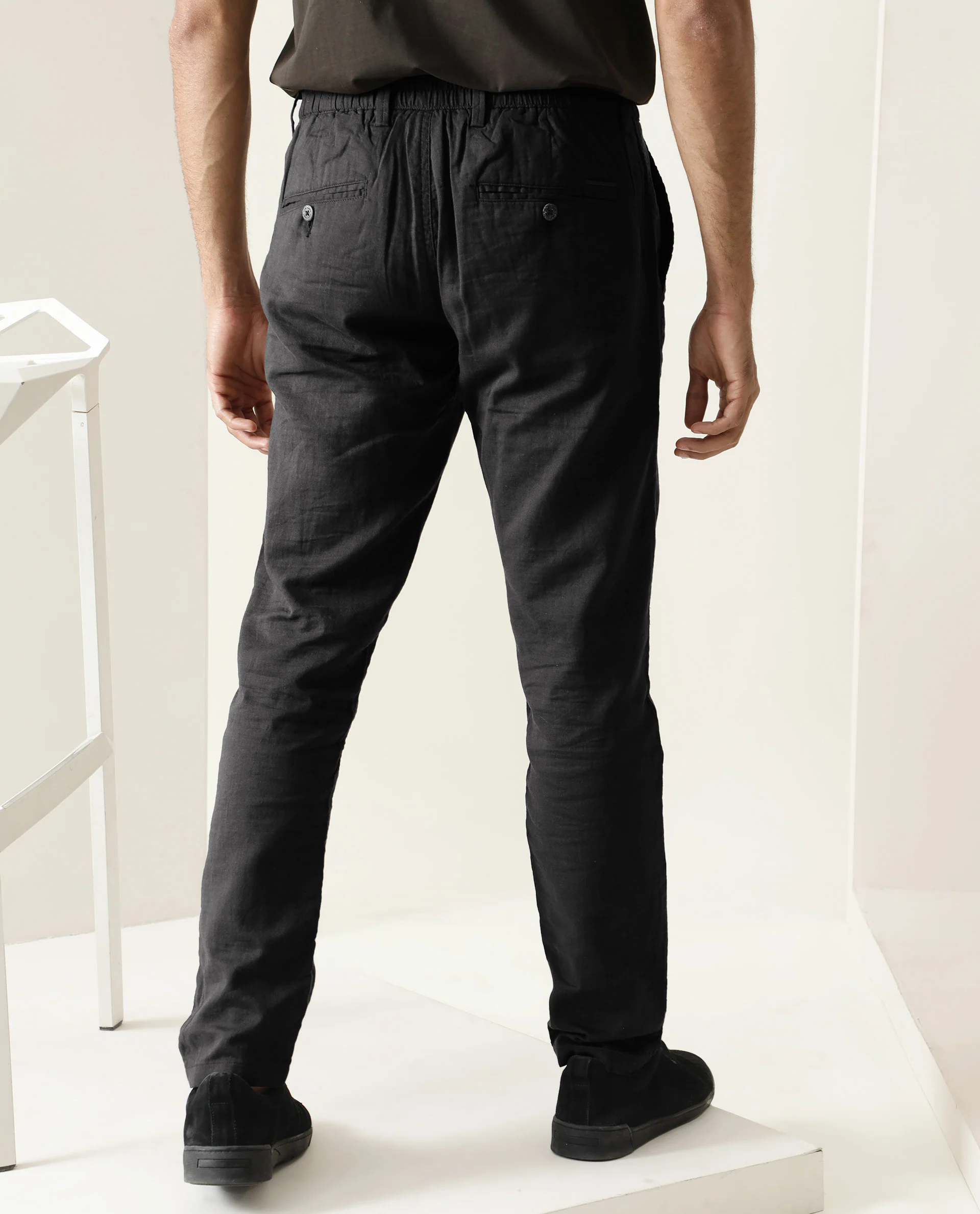 Rare Rabbit Men's Pastor Black Plain Regular Fit Trouser - Image 7
