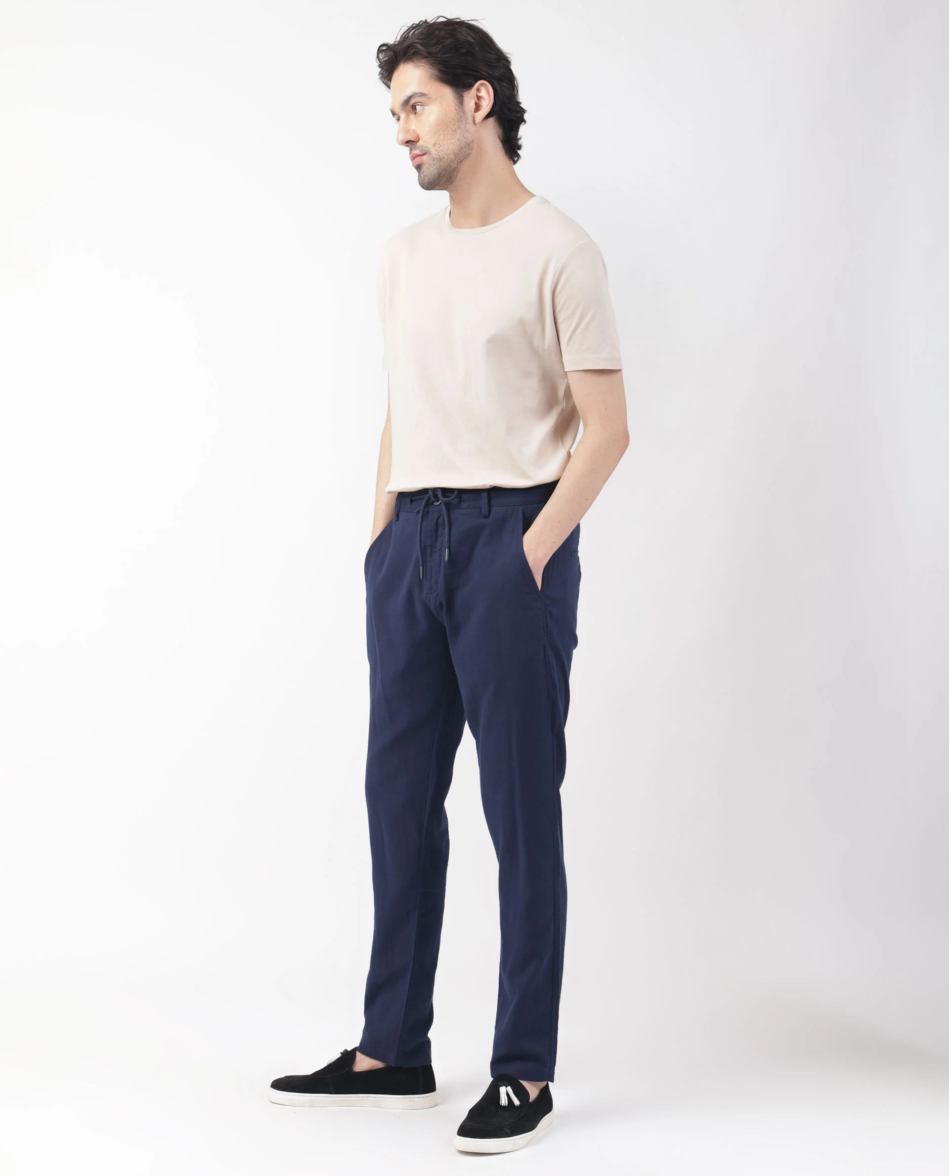 Rare Rabbit Men's Pastor Dark Blue Cotton Plain Regular Fit Trouser - Image 10