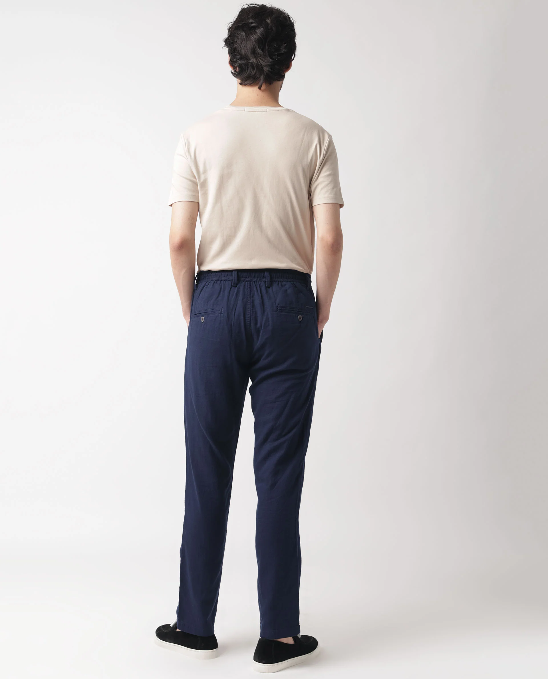 Rare Rabbit Men's Pastor Dark Blue Cotton Plain Regular Fit Trouser - Image 11