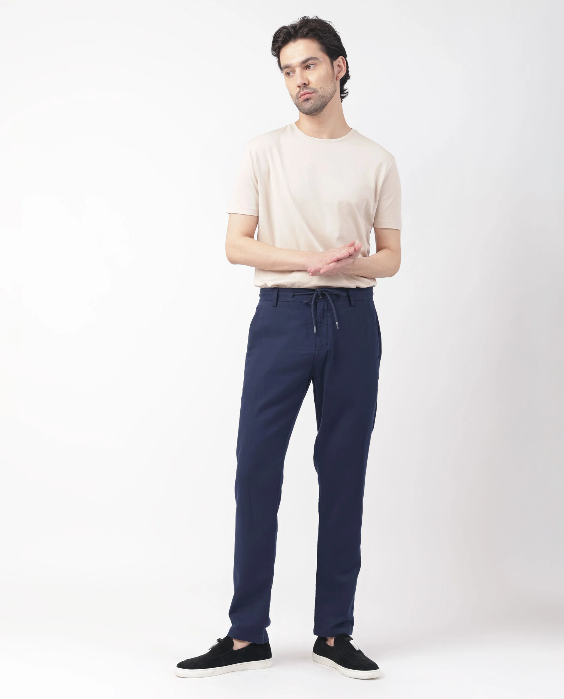Rare Rabbit Men's Pastor Dark Blue Cotton Plain Regular Fit Trouser - Image 3