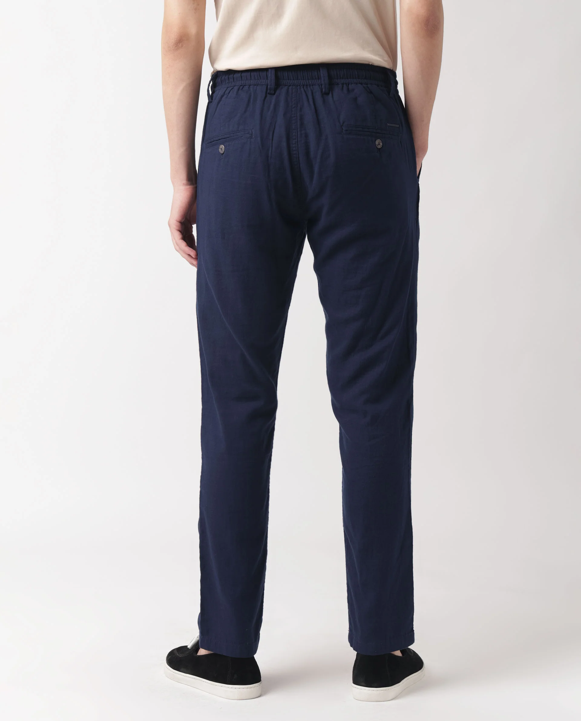 Rare Rabbit Men's Pastor Dark Blue Cotton Plain Regular Fit Trouser - Image 6