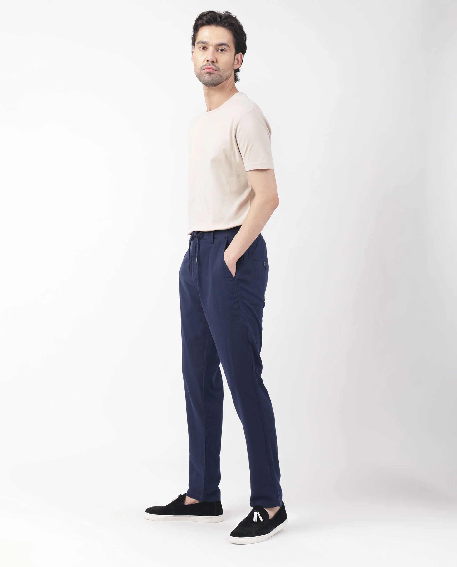 Rare Rabbit Men's Pastor Dark Blue Cotton Plain Regular Fit Trouser - Image 9