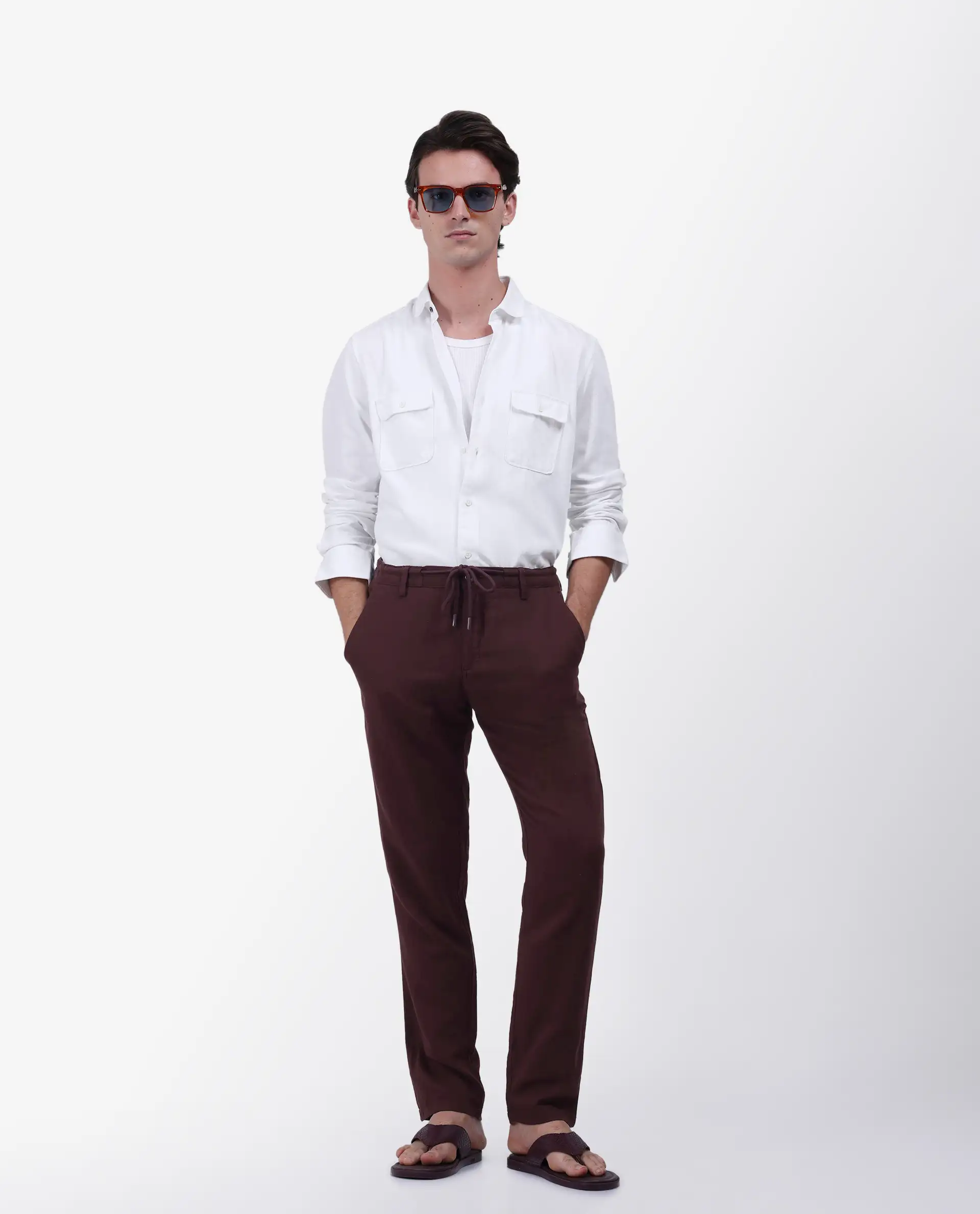 Rare Rabbit Men's Pastor Maroon Plain Regular Fit Trouser