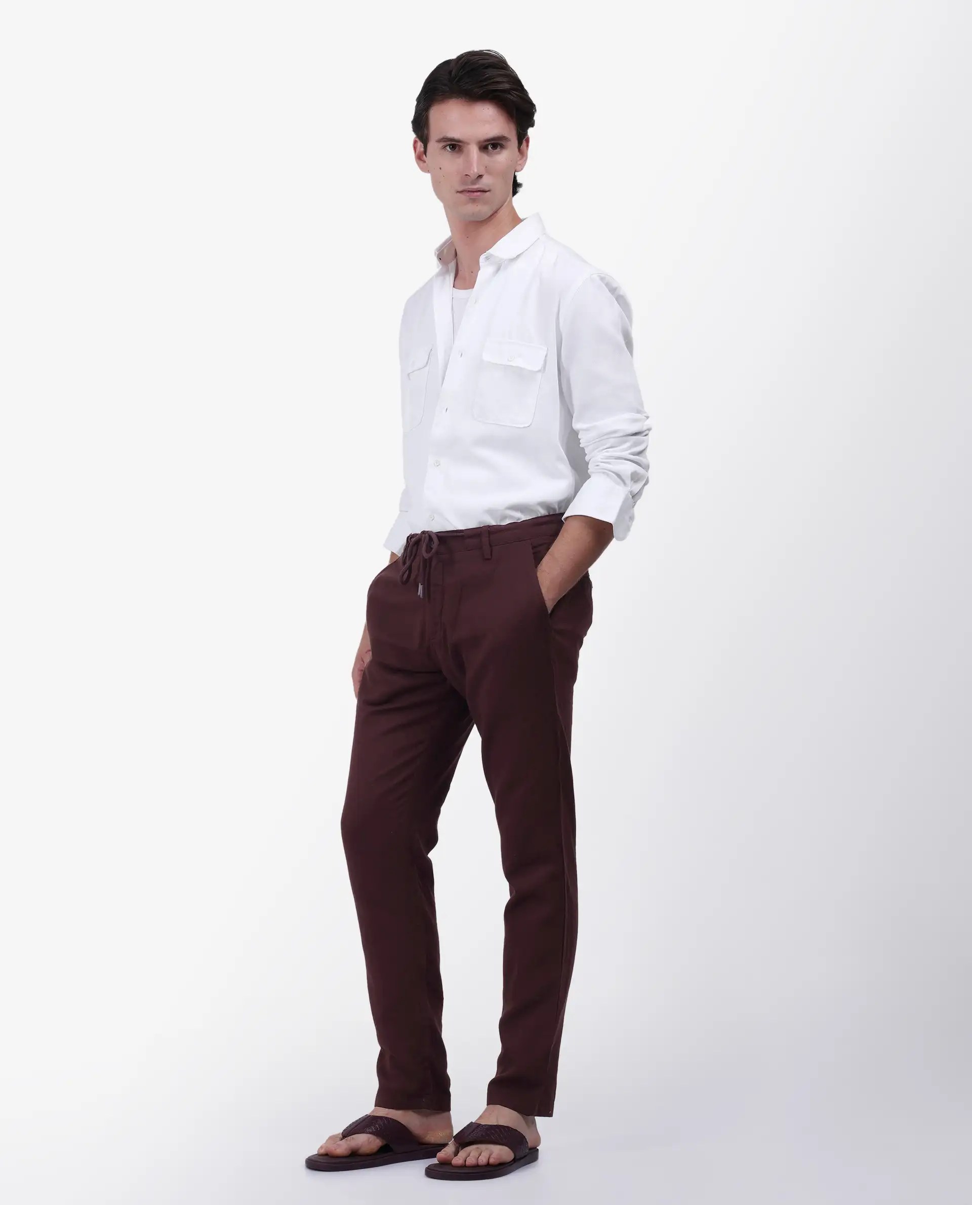 Rare Rabbit Men's Pastor Maroon Plain Regular Fit Trouser - Image 3