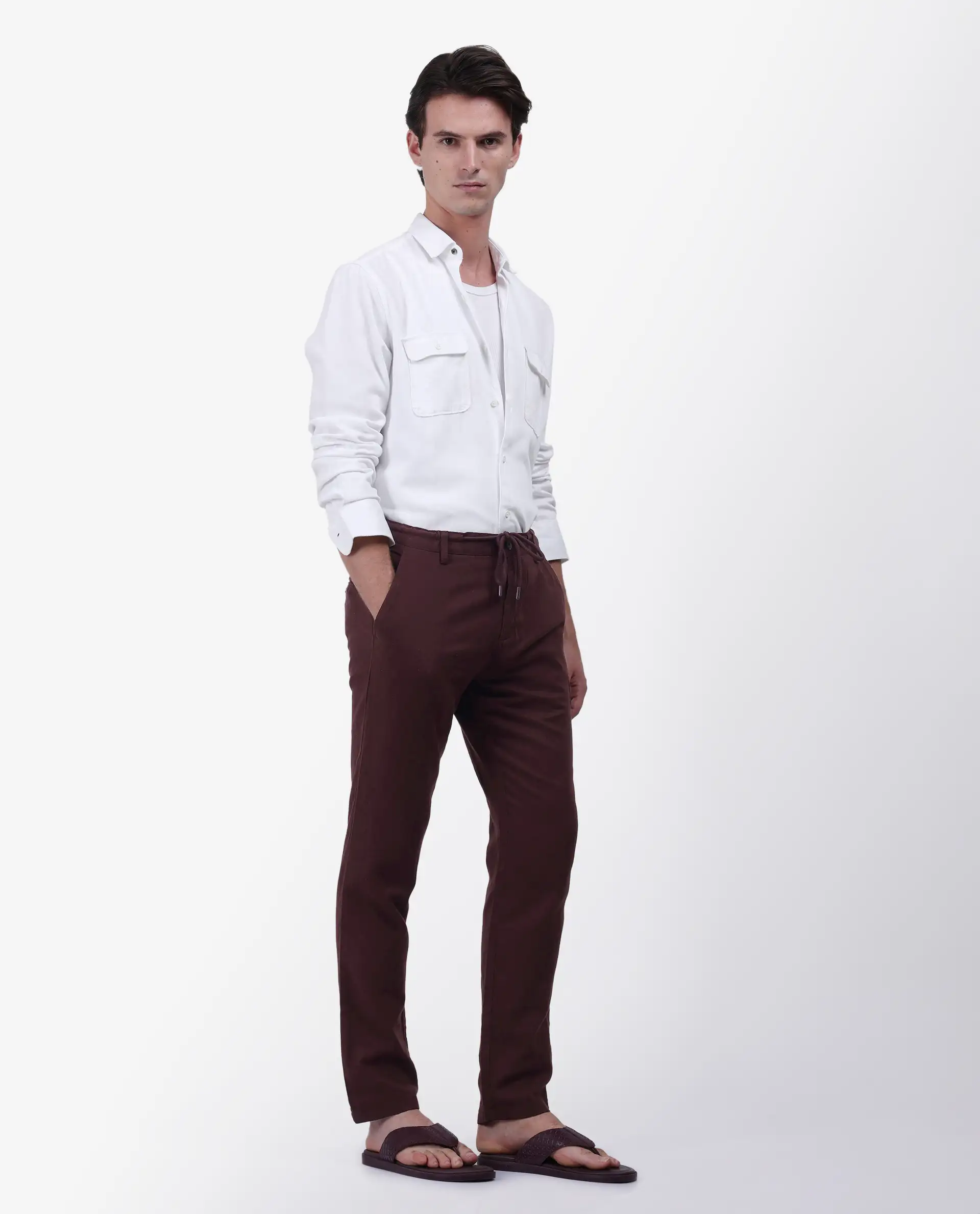 Rare Rabbit Men's Pastor Maroon Plain Regular Fit Trouser - Image 4