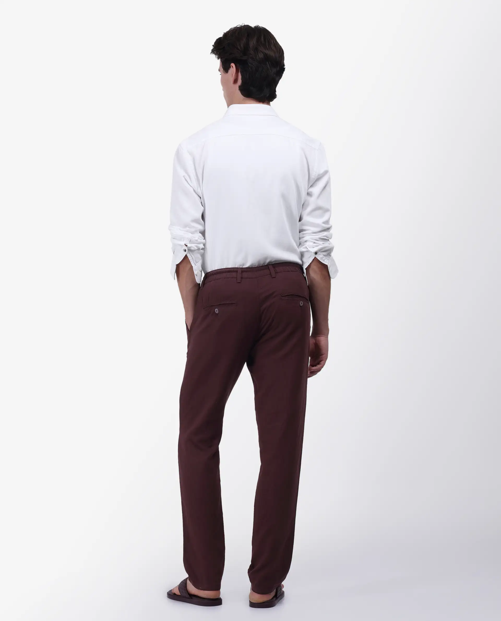 Rare Rabbit Men's Pastor Maroon Plain Regular Fit Trouser - Image 5