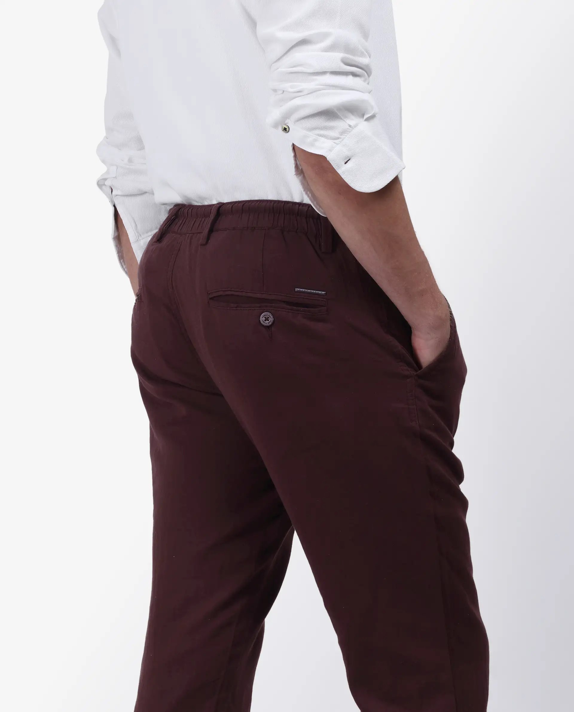 Rare Rabbit Men's Pastor Maroon Plain Regular Fit Trouser - Image 6