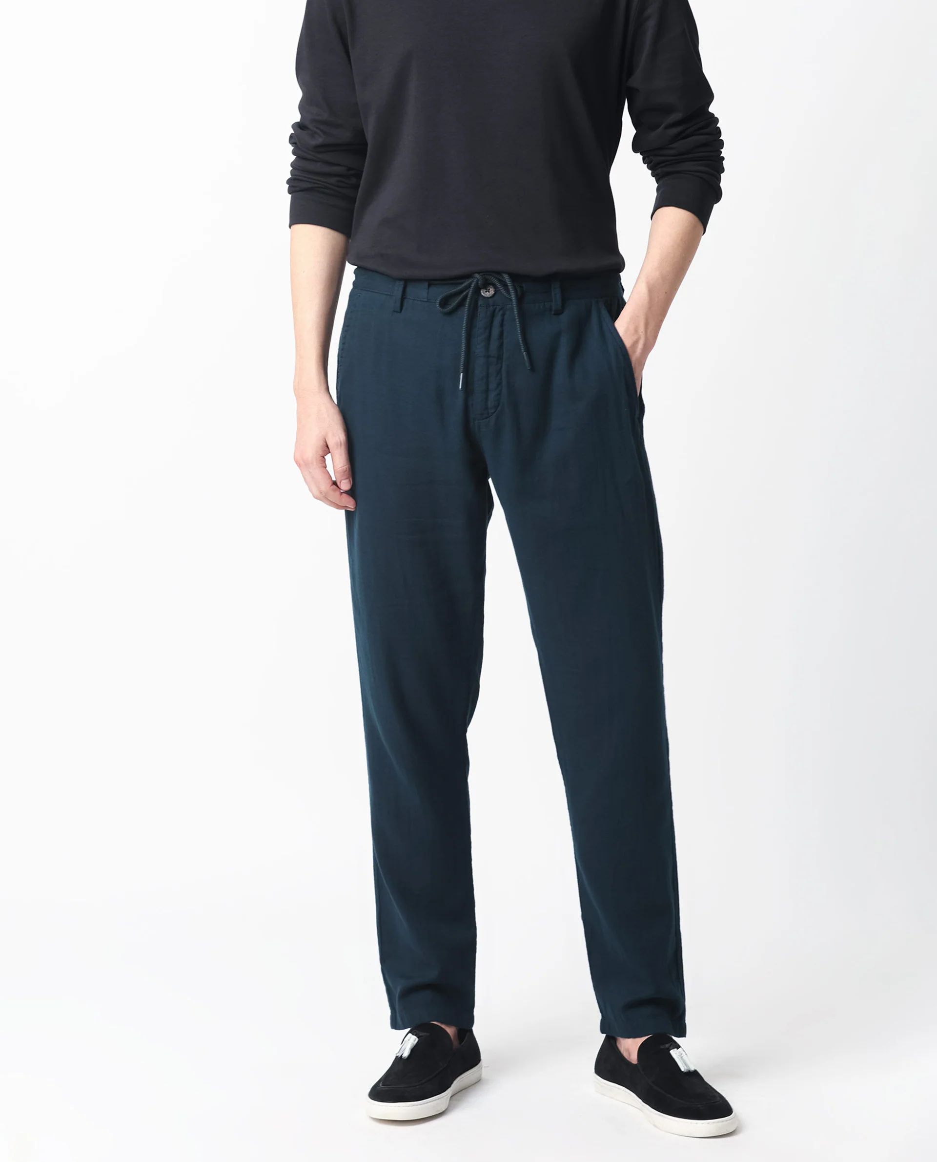 Rare Rabbit Men's Pastor Dark Petrol Cotton Plain Regular Fit Trouser