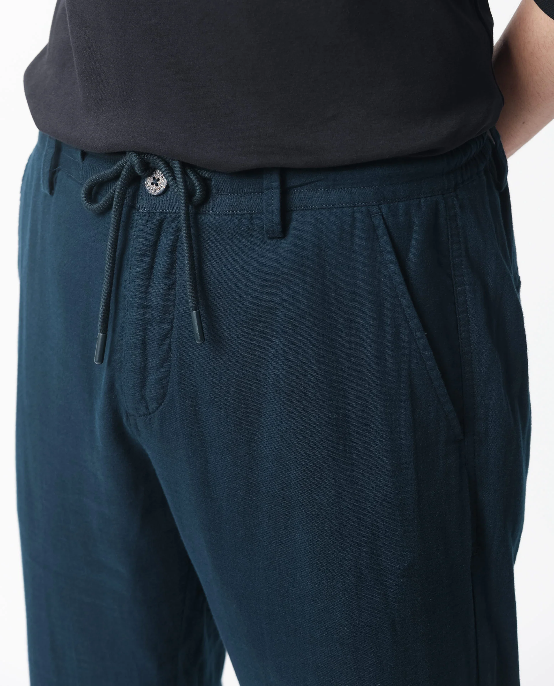 Rare Rabbit Men's Pastor Dark Petrol Cotton Plain Regular Fit Trouser - Image 3