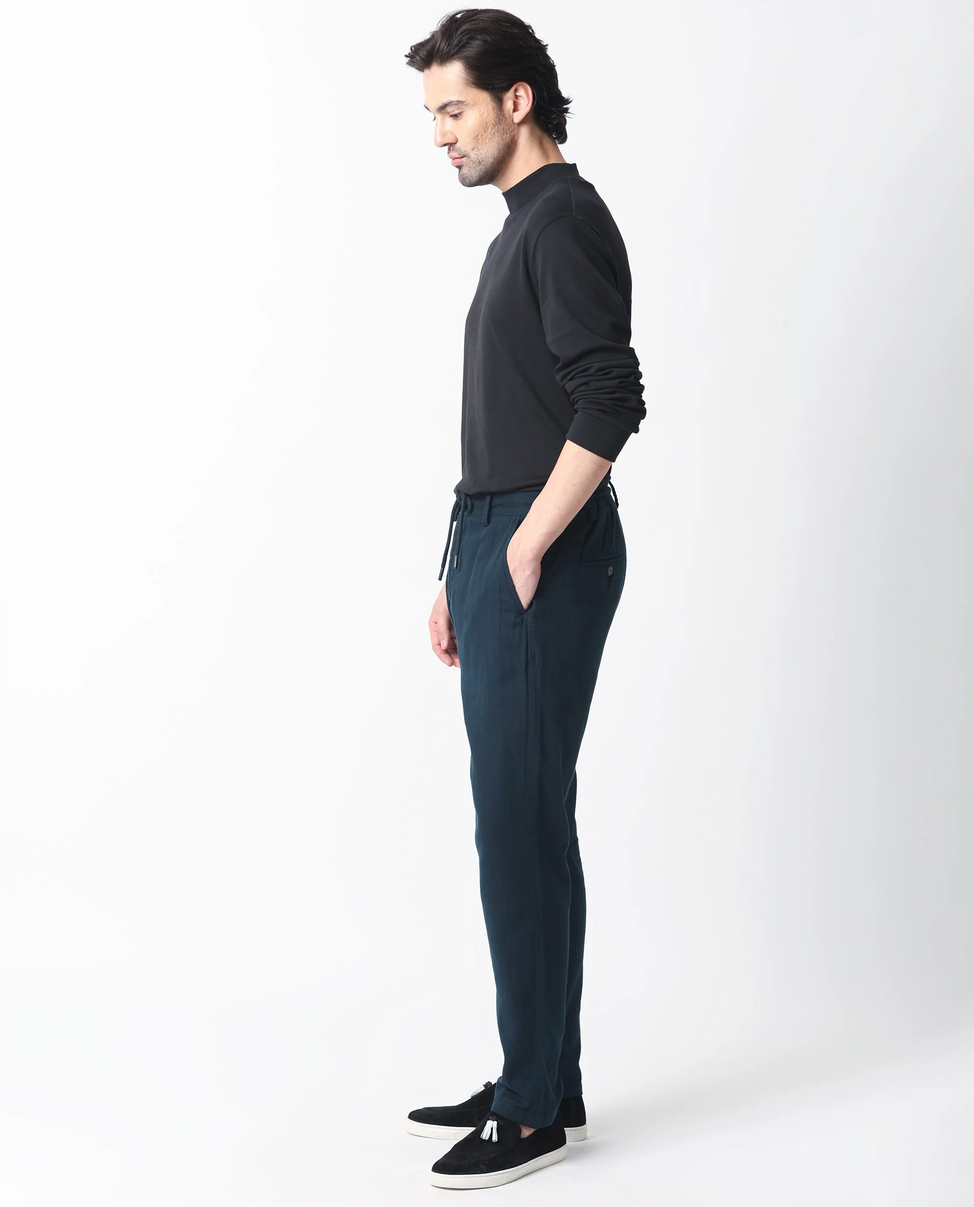 Rare Rabbit Men's Pastor Dark Petrol Cotton Plain Regular Fit Trouser - Image 6