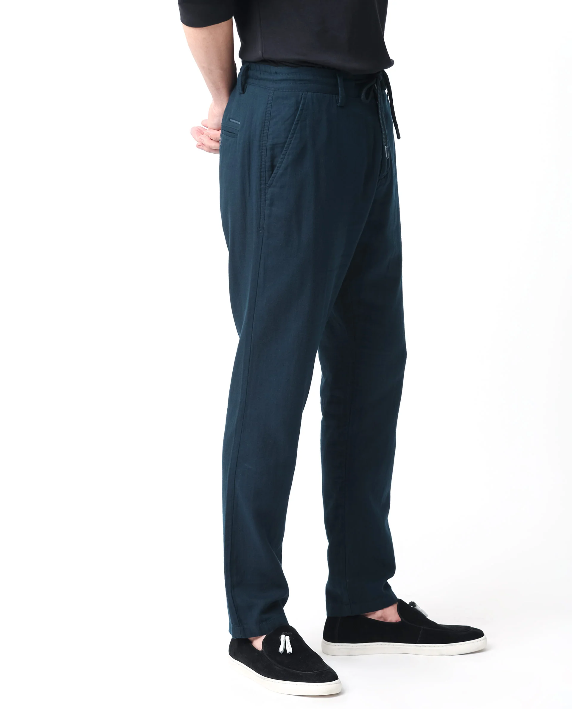 Rare Rabbit Men's Pastor Dark Petrol Cotton Plain Regular Fit Trouser - Image 7