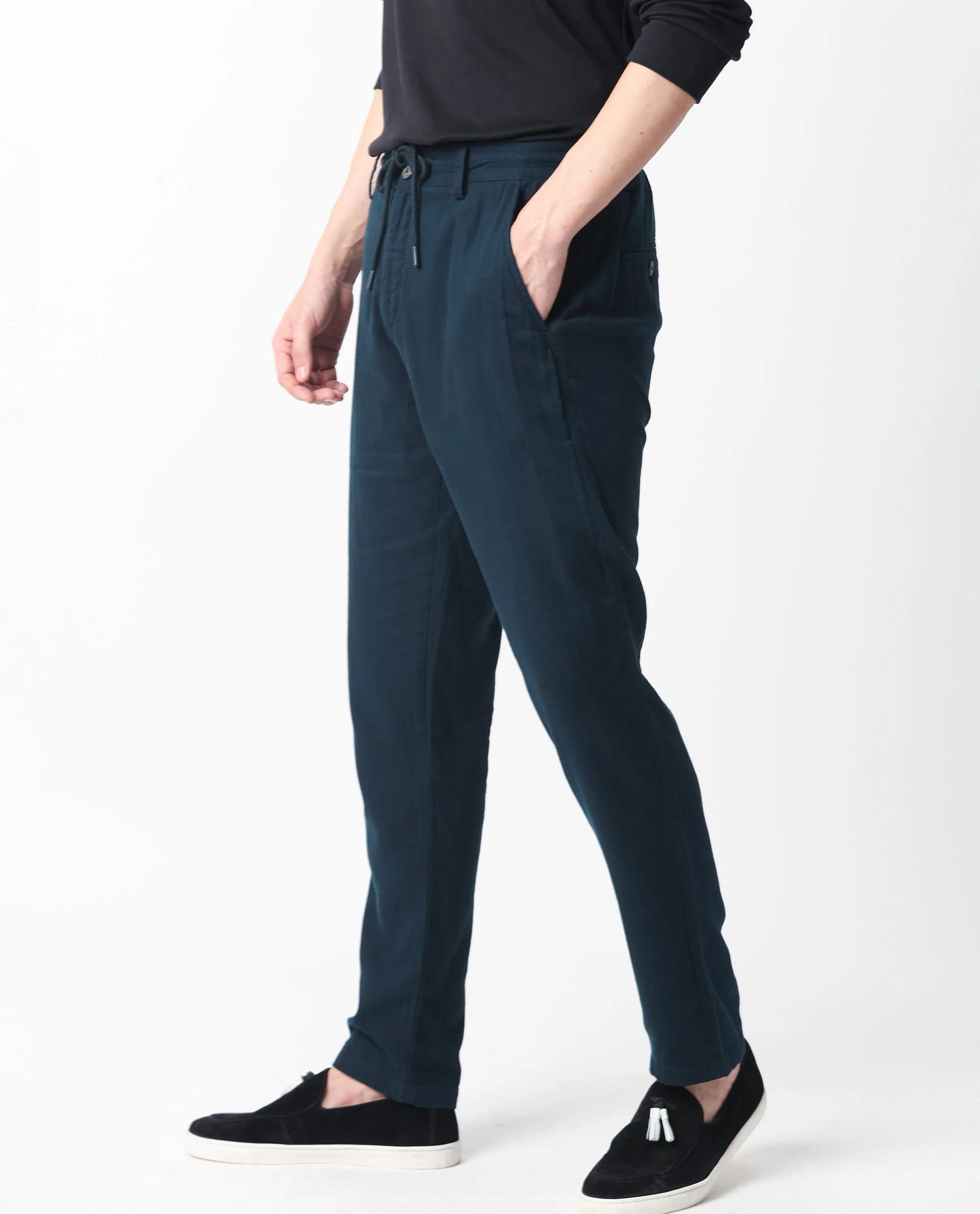 Rare Rabbit Men's Pastor Dark Petrol Cotton Plain Regular Fit Trouser - Image 8