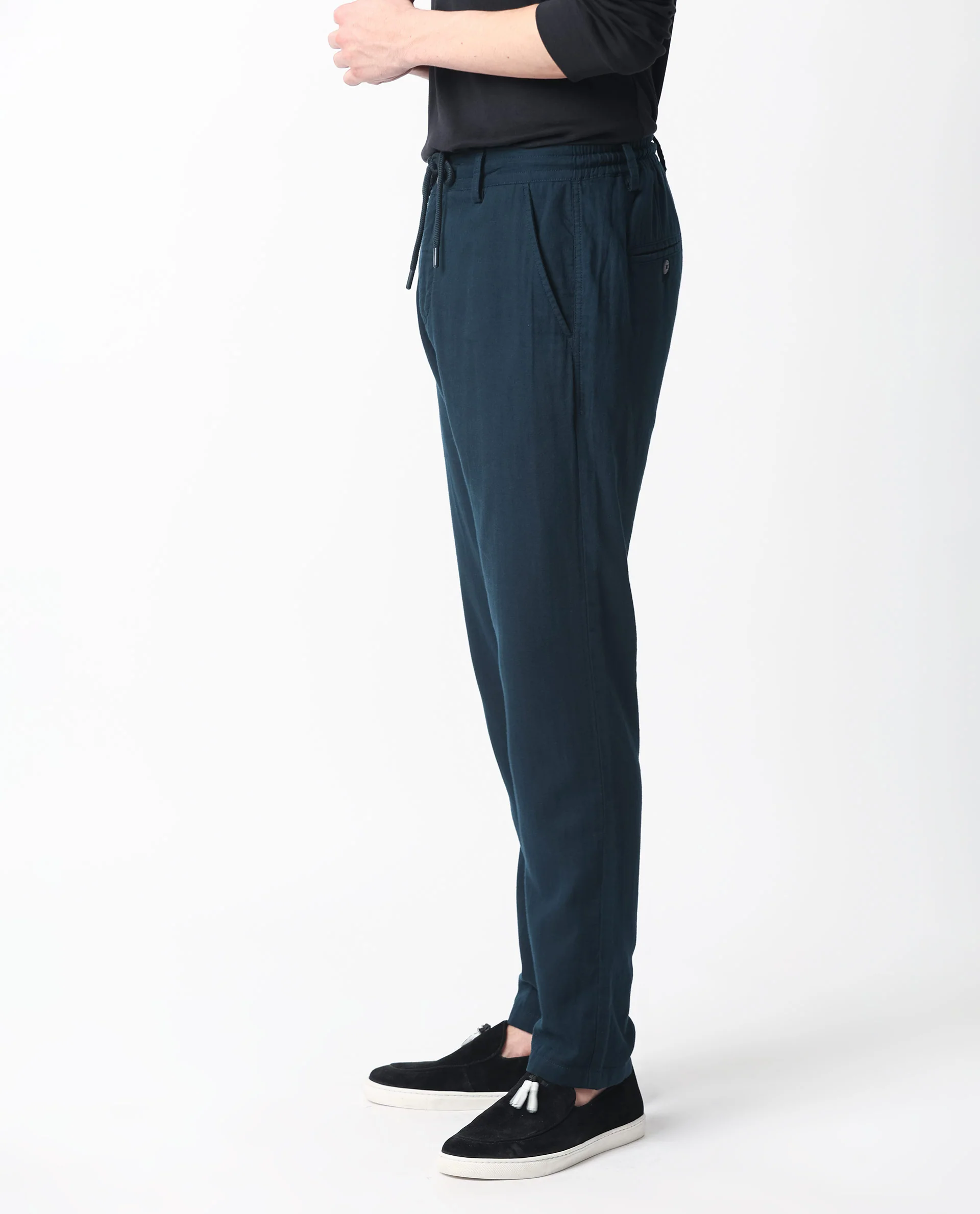 Rare Rabbit Men's Pastor Dark Petrol Cotton Plain Regular Fit Trouser - Image 9