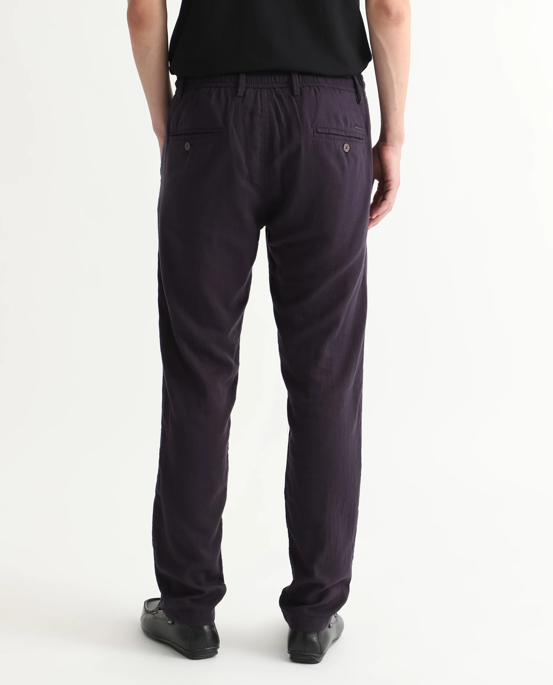 Rare Rabbit Men's Pastor Dark Purple Cotton Plain Regular Fit Trouser - Image 10