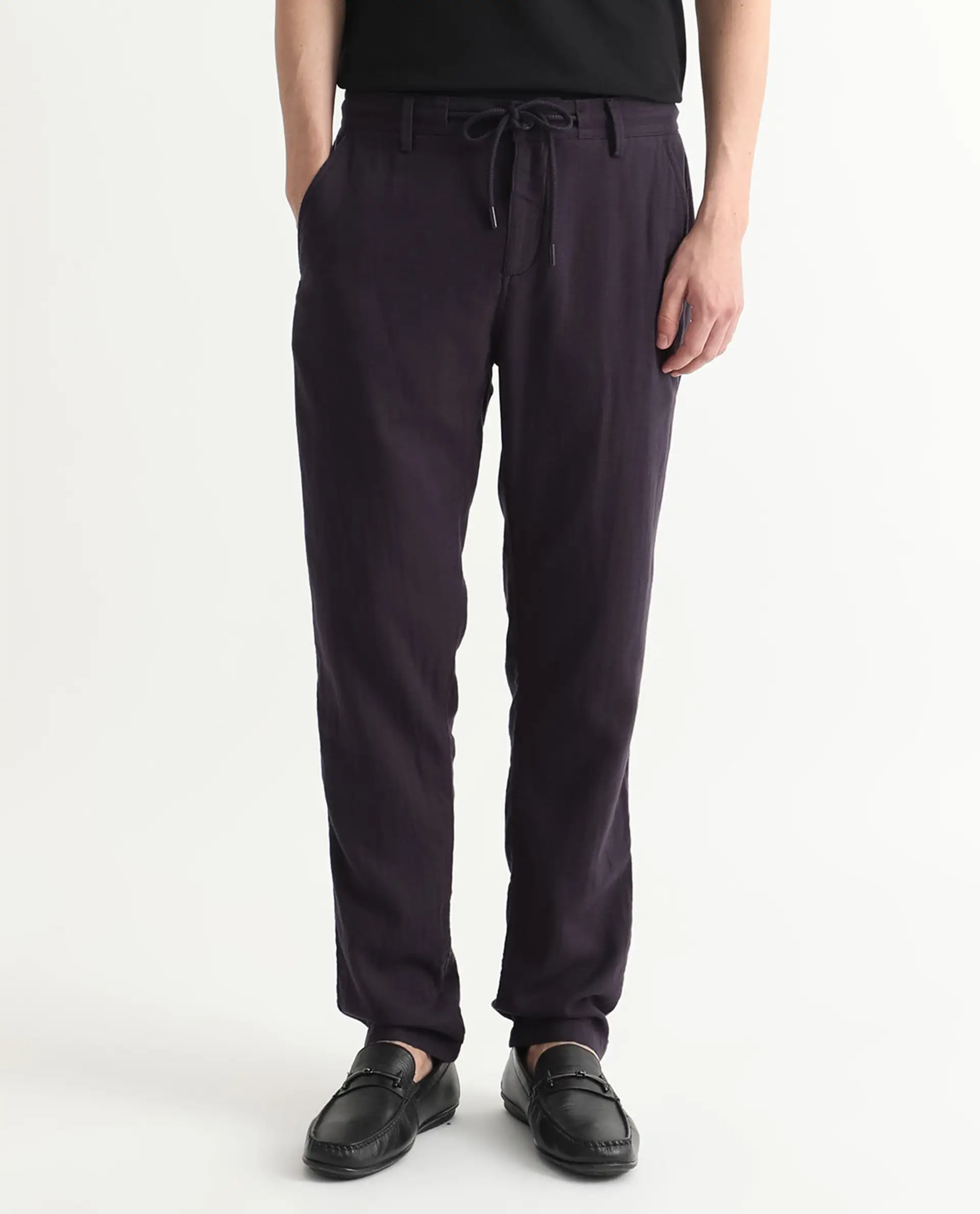 Rare Rabbit Men's Pastor Dark Purple Cotton Plain Regular Fit Trouser - Image 11