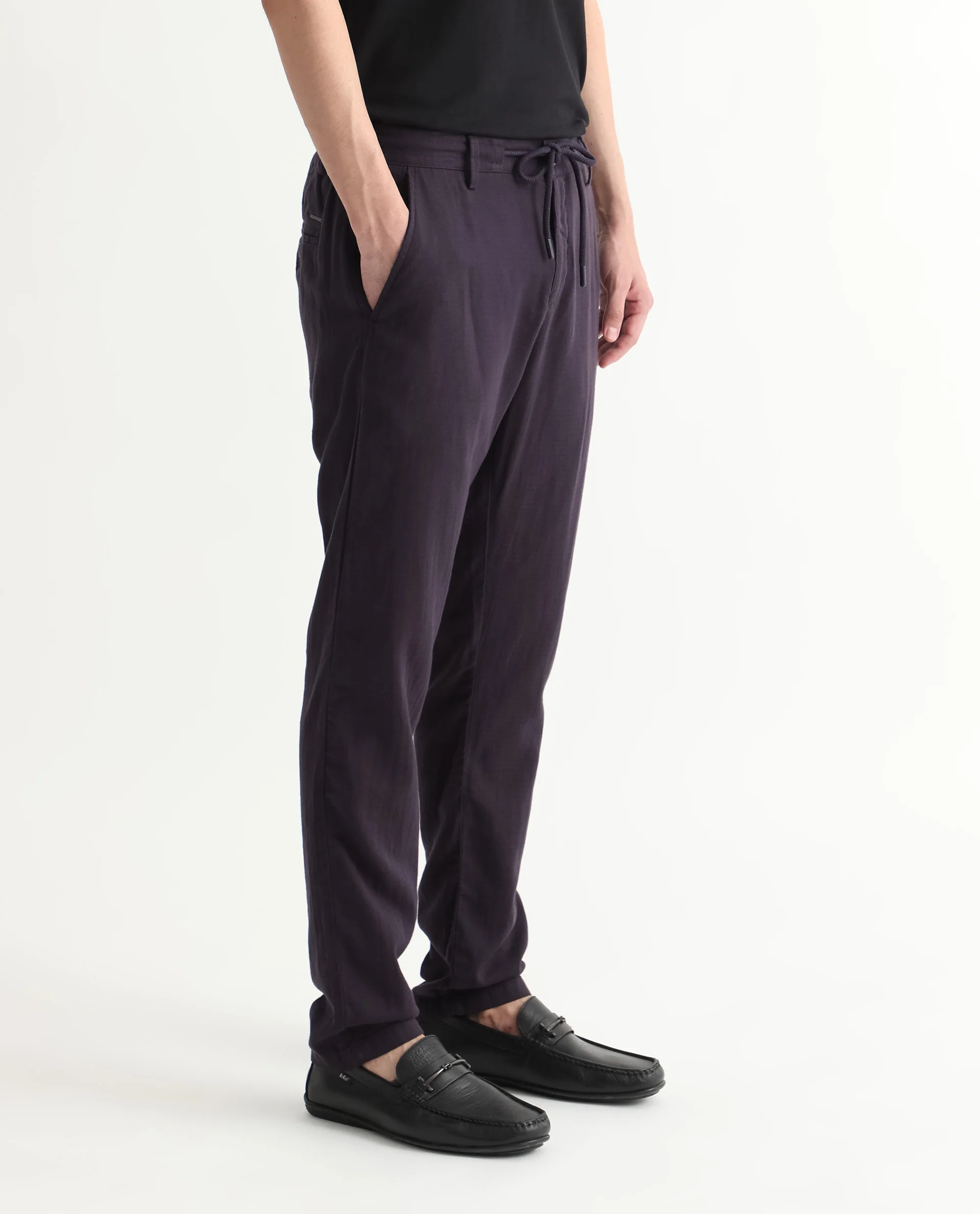 Rare Rabbit Men's Pastor Dark Purple Cotton Plain Regular Fit Trouser - Image 3