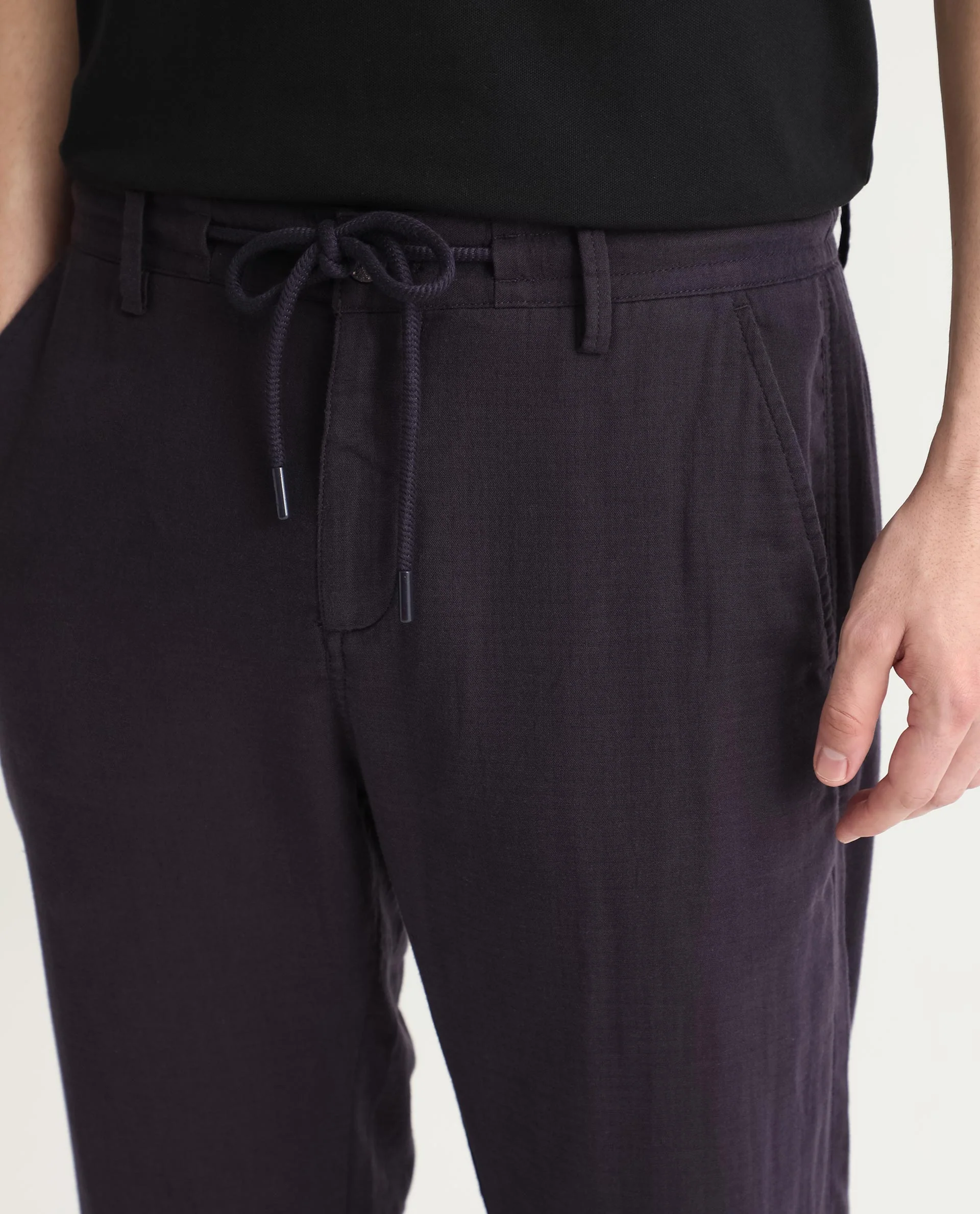 Rare Rabbit Men's Pastor Dark Purple Cotton Plain Regular Fit Trouser - Image 5