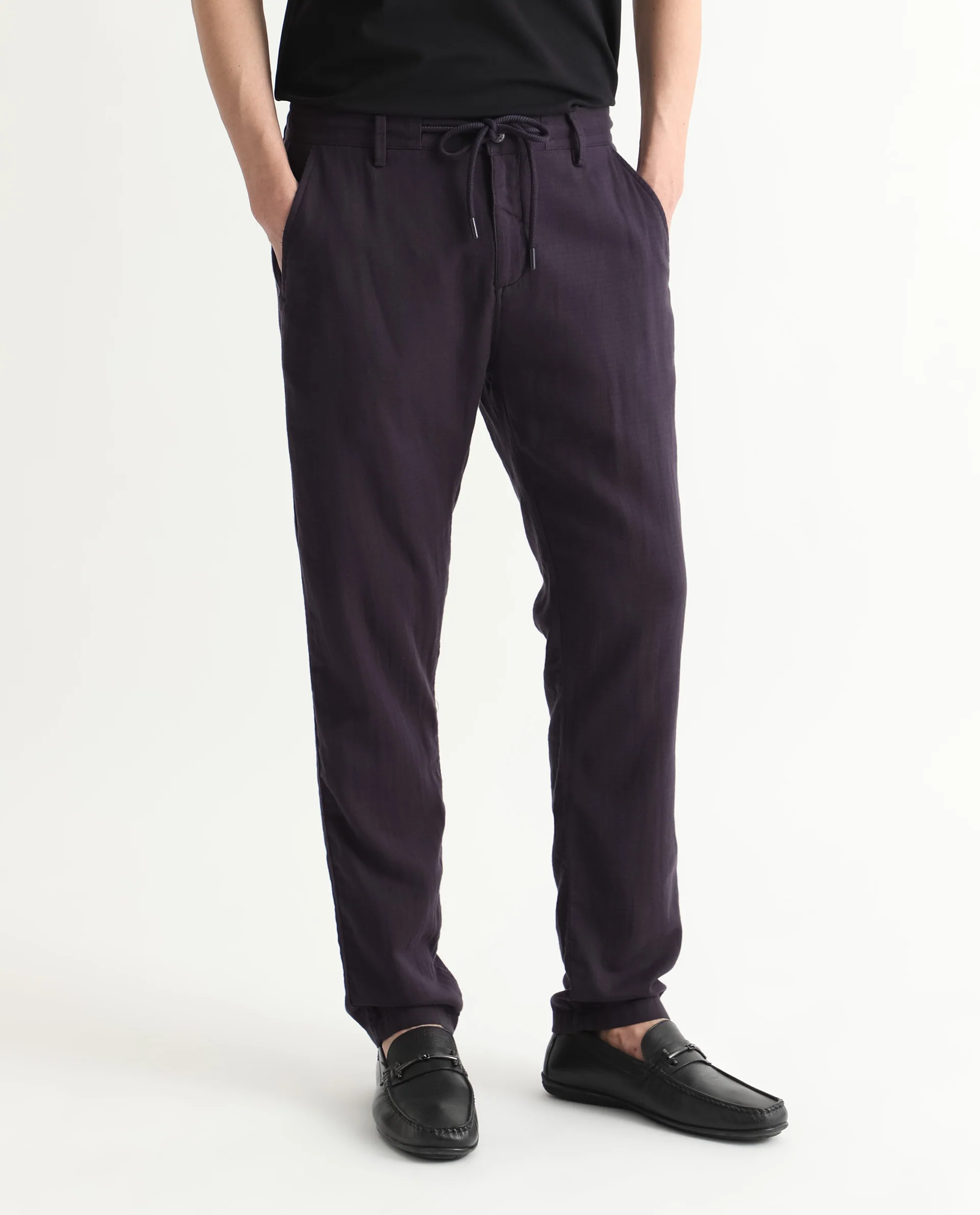 Rare Rabbit Men's Pastor Dark Purple Cotton Plain Regular Fit Trouser - Image 6