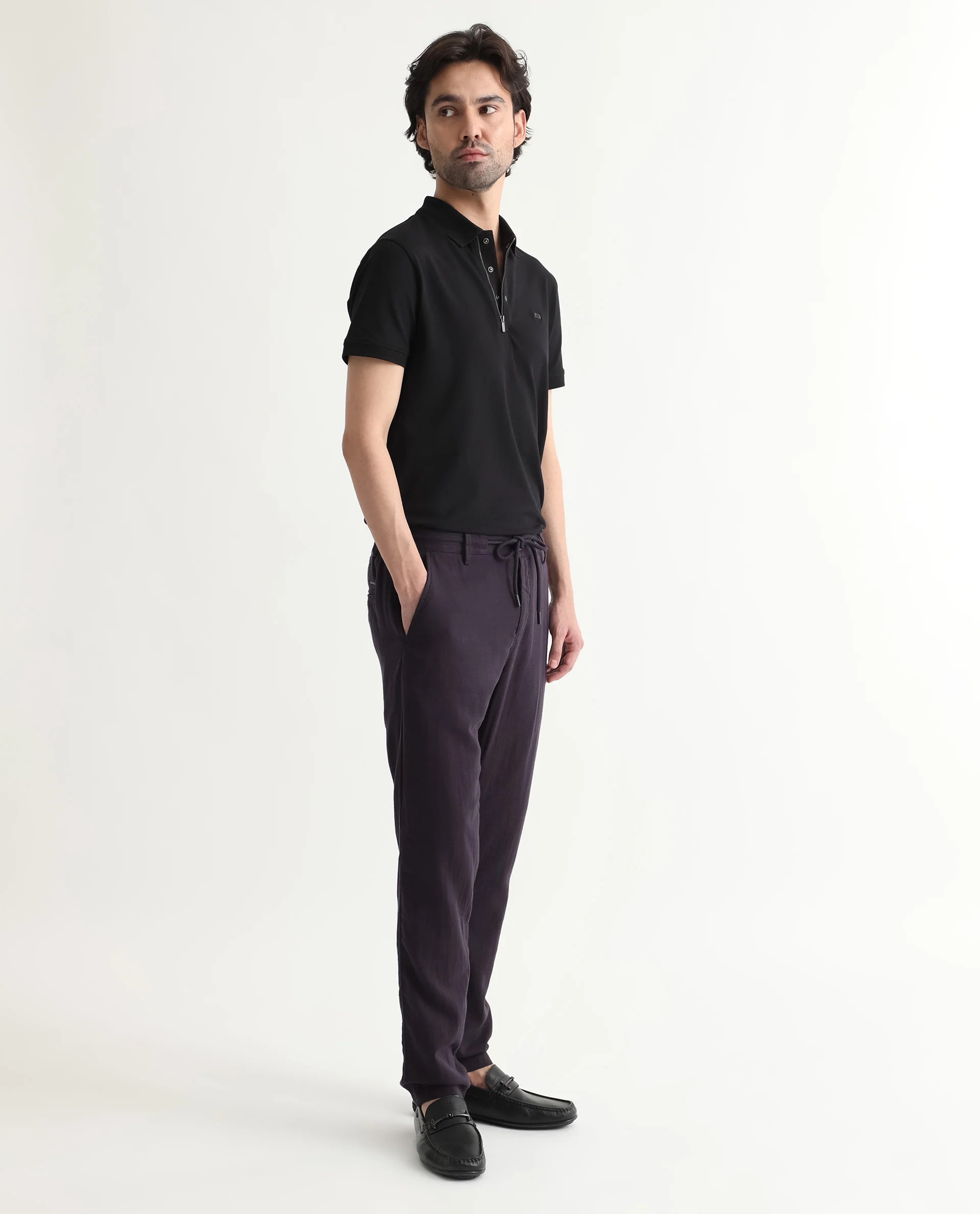 Rare Rabbit Men's Pastor Dark Purple Cotton Plain Regular Fit Trouser - Image 7