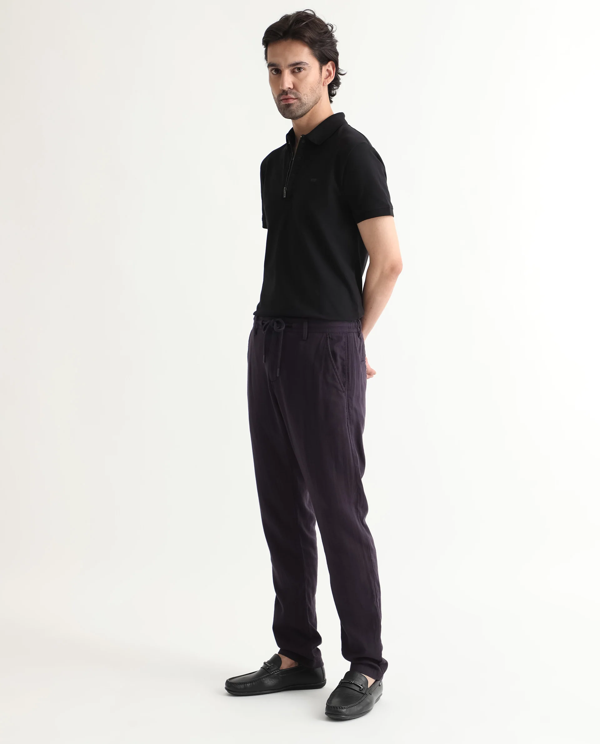 Rare Rabbit Men's Pastor Dark Purple Cotton Plain Regular Fit Trouser - Image 9