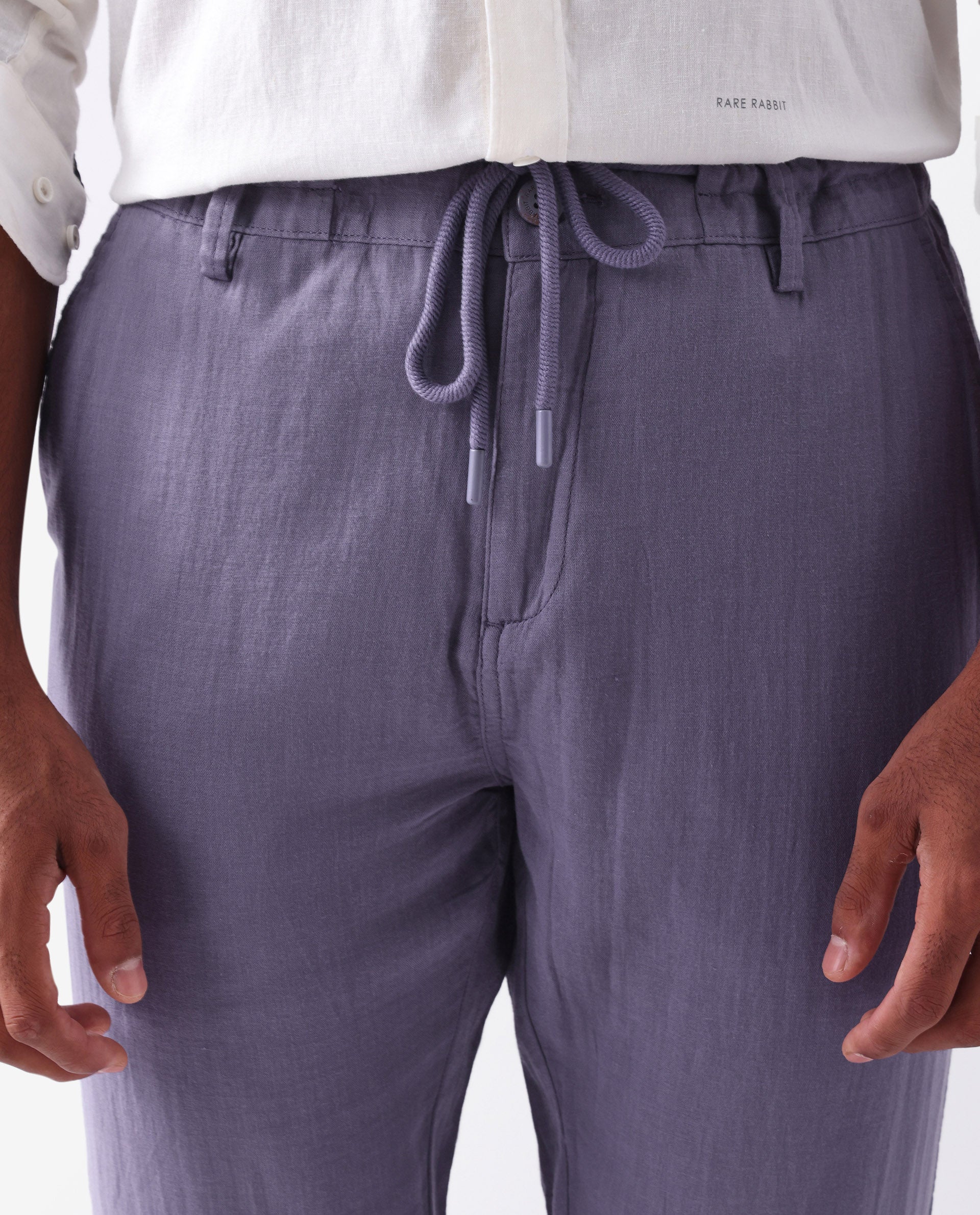 Rare Rabbit Men's Pastor Light Purple Cotton Plain Regular Fit Trouser - Image 5
