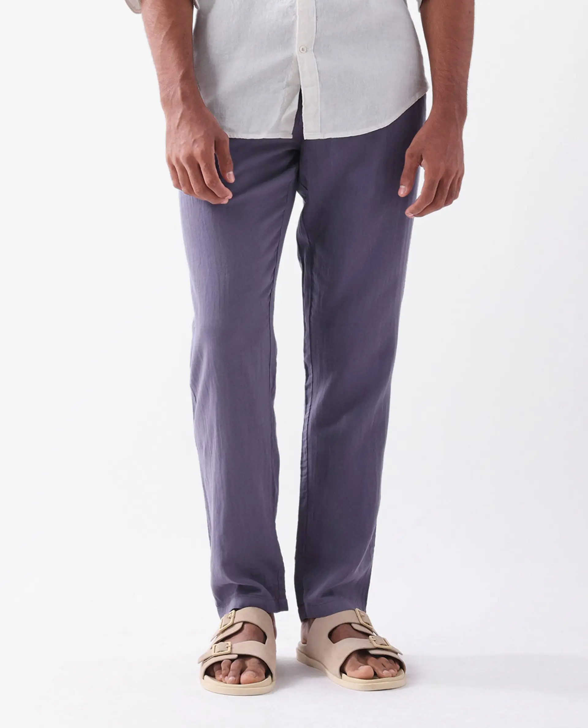 Rare Rabbit Men's Pastor Light Purple Cotton Plain Regular Fit Trouser - Image 7