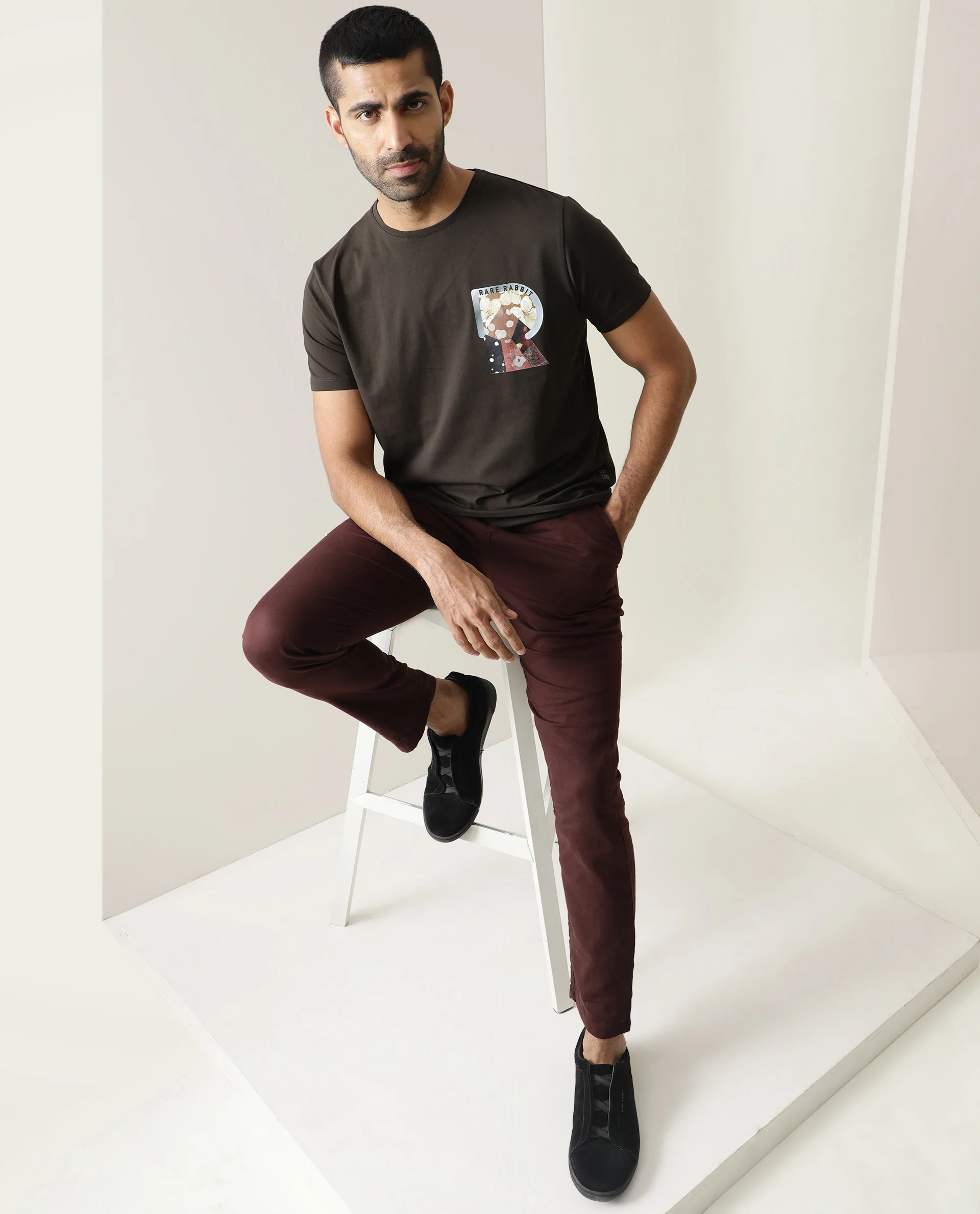 Rare Rabbit Men's Pastor Maroon Cotton Plain Regular Fit Trouser - Image 2
