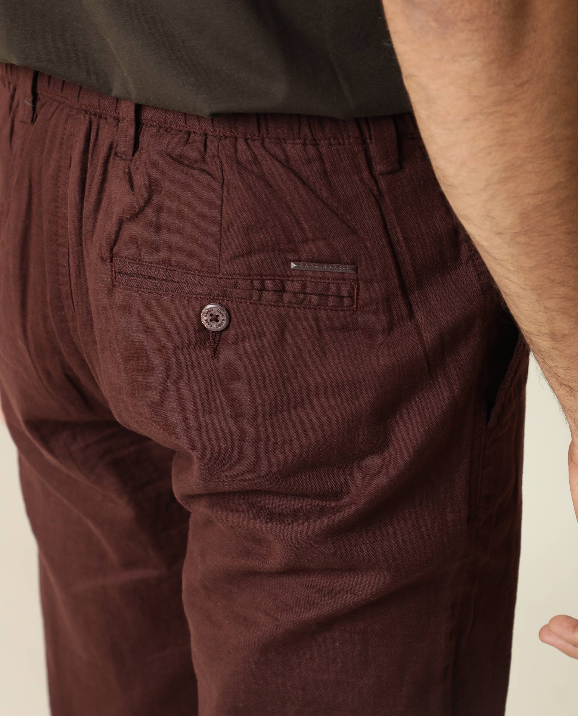 Rare Rabbit Men's Pastor Maroon Cotton Plain Regular Fit Trouser - Image 7