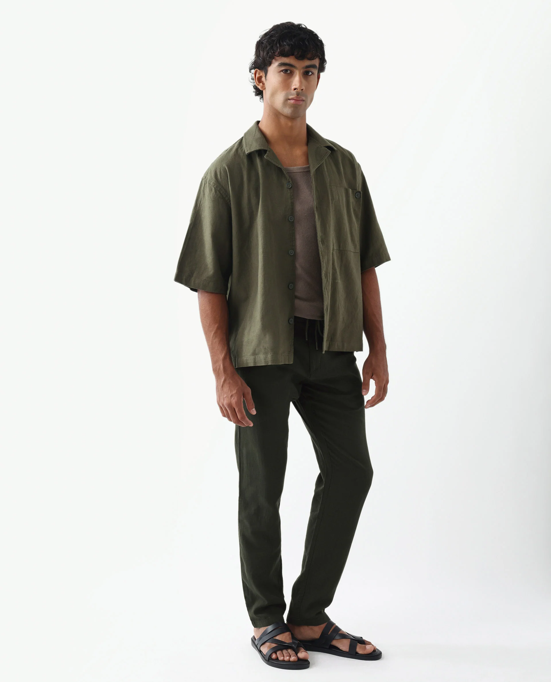 Rare Rabbit Men's Pastor Olive Linen Blend Plain Regular Fit Trouser - Image 3