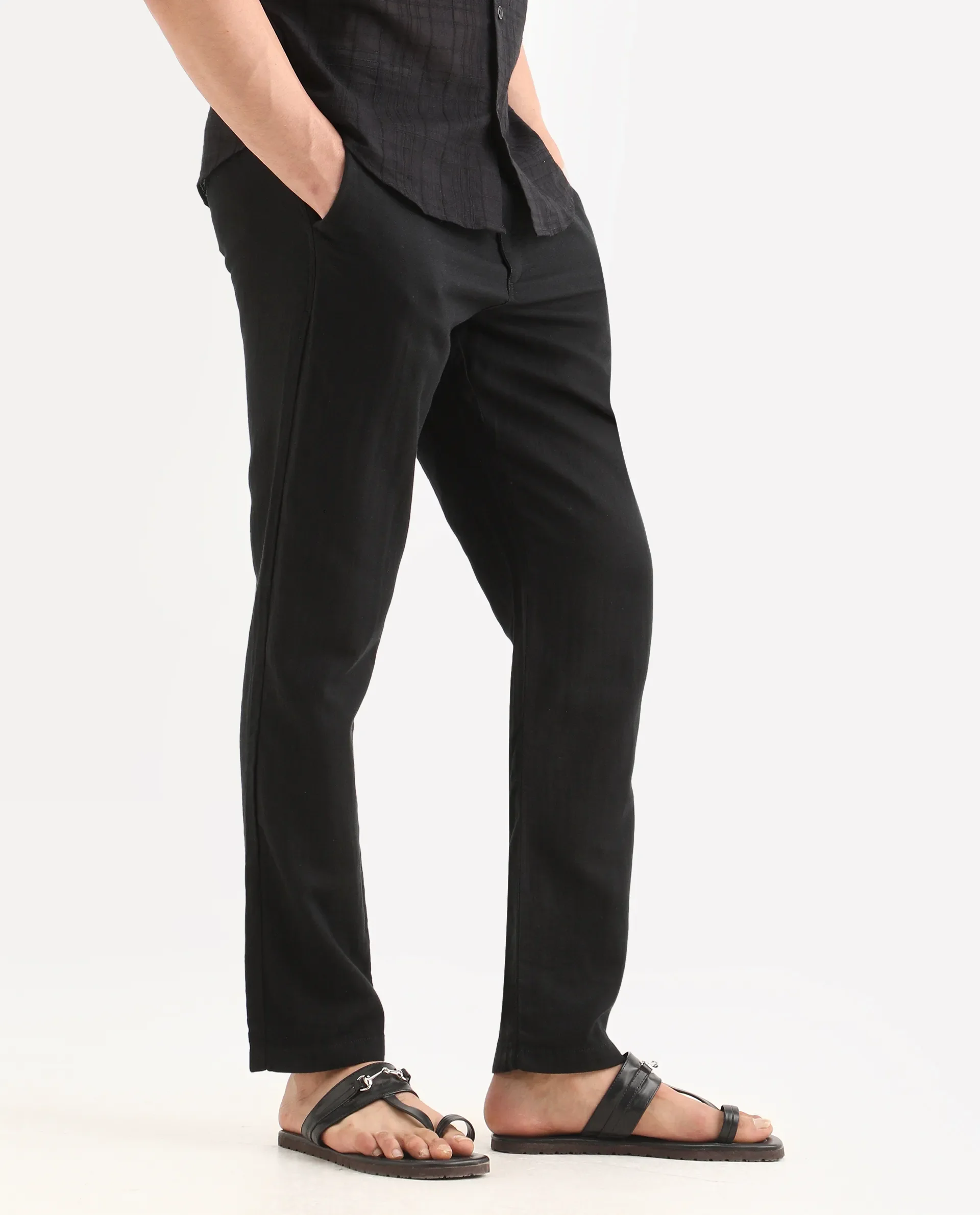 Rare Rabbit Men's Pastor-Ss26 Black Cotton Fabric Regular Fit Drawstring Plain Trouser - Image 2