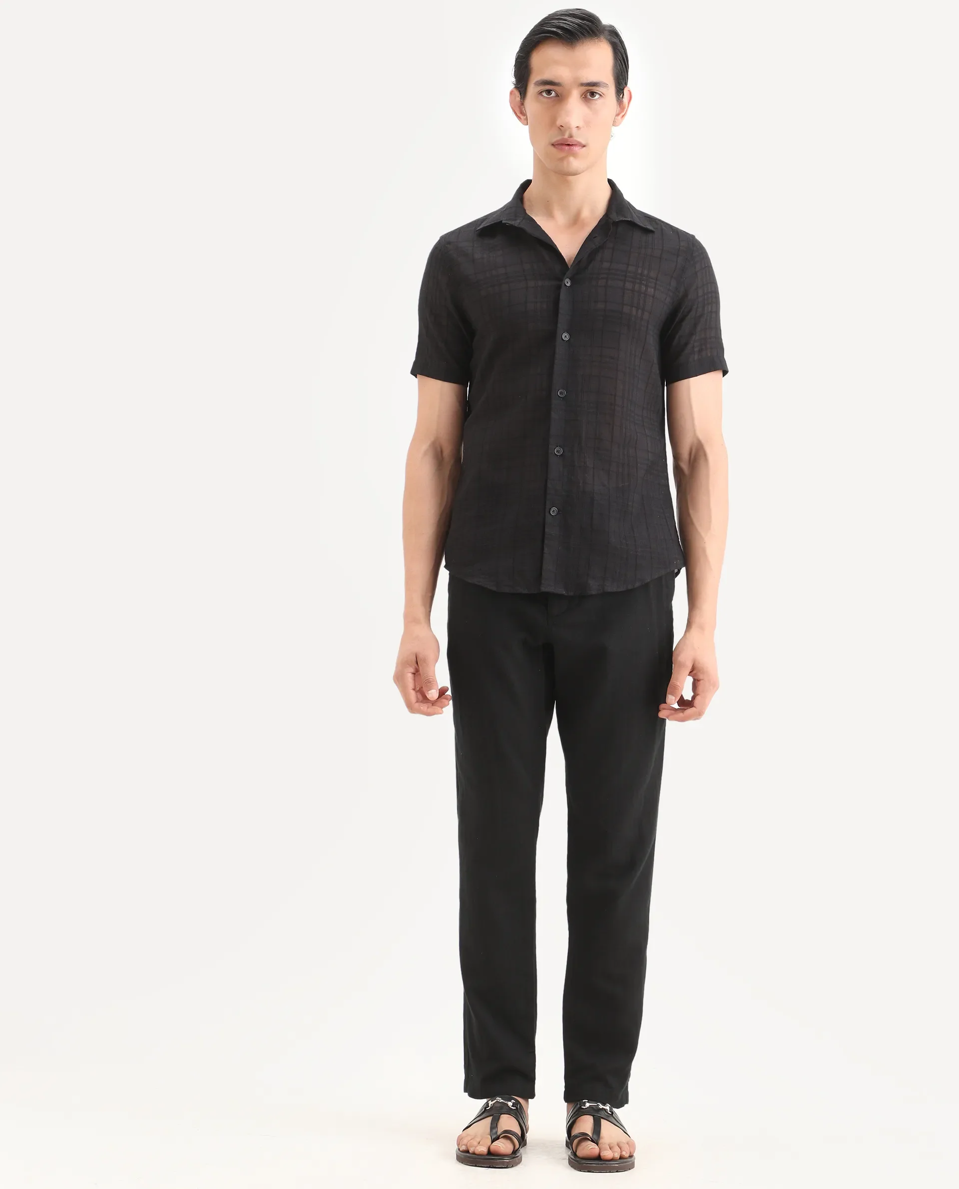 Rare Rabbit Men's Pastor-Ss26 Black Cotton Fabric Regular Fit Drawstring Plain Trouser - Image 4