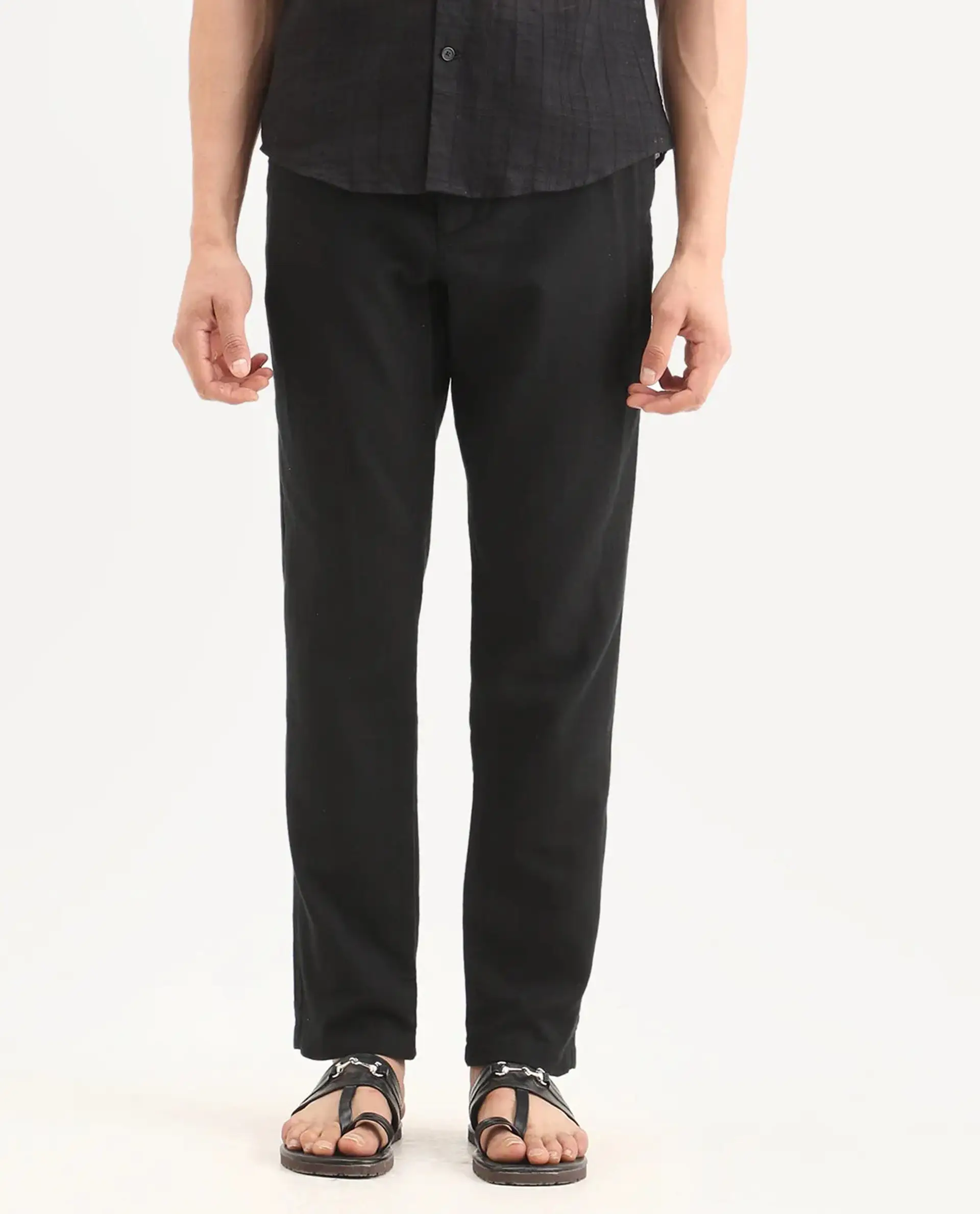 Rare Rabbit Men's Pastor-Ss26 Black Cotton Fabric Regular Fit Drawstring Plain Trouser - Image 8