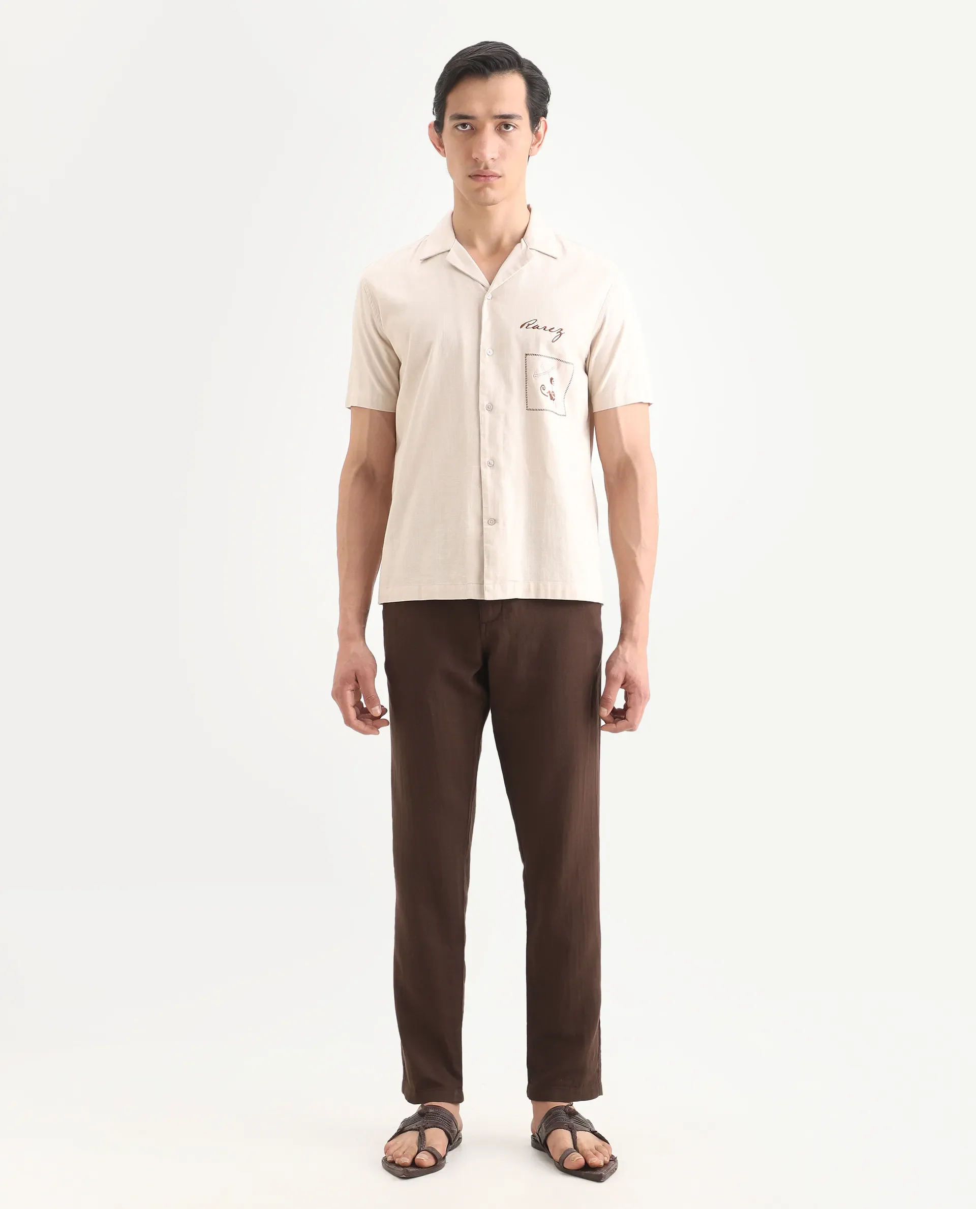 Rare Rabbit Men's Pastor-Ss26 Brown Cotton Fabric Regular Fit Drawstring Plain Trouser - Image 2