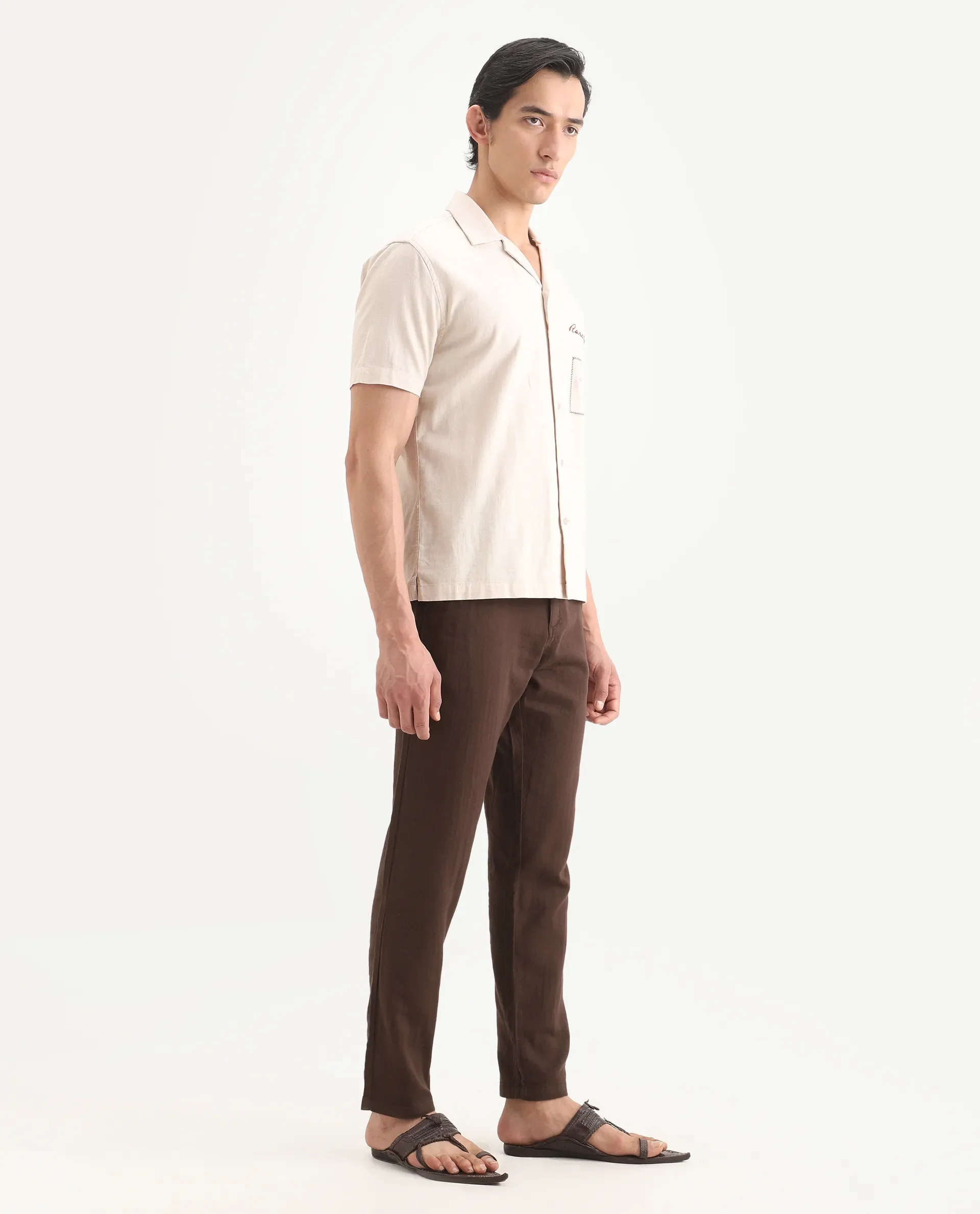 Rare Rabbit Men's Pastor-Ss26 Brown Cotton Fabric Regular Fit Drawstring Plain Trouser - Image 5