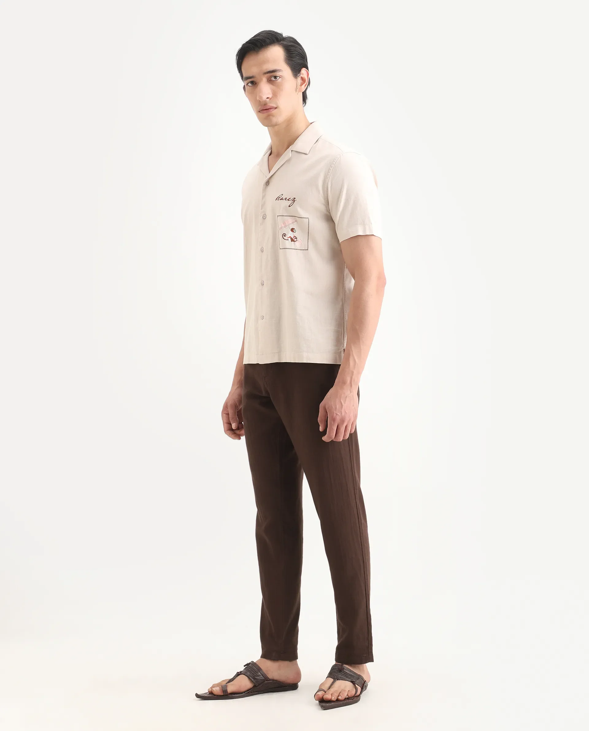 Rare Rabbit Men's Pastor-Ss26 Brown Cotton Fabric Regular Fit Drawstring Plain Trouser - Image 6