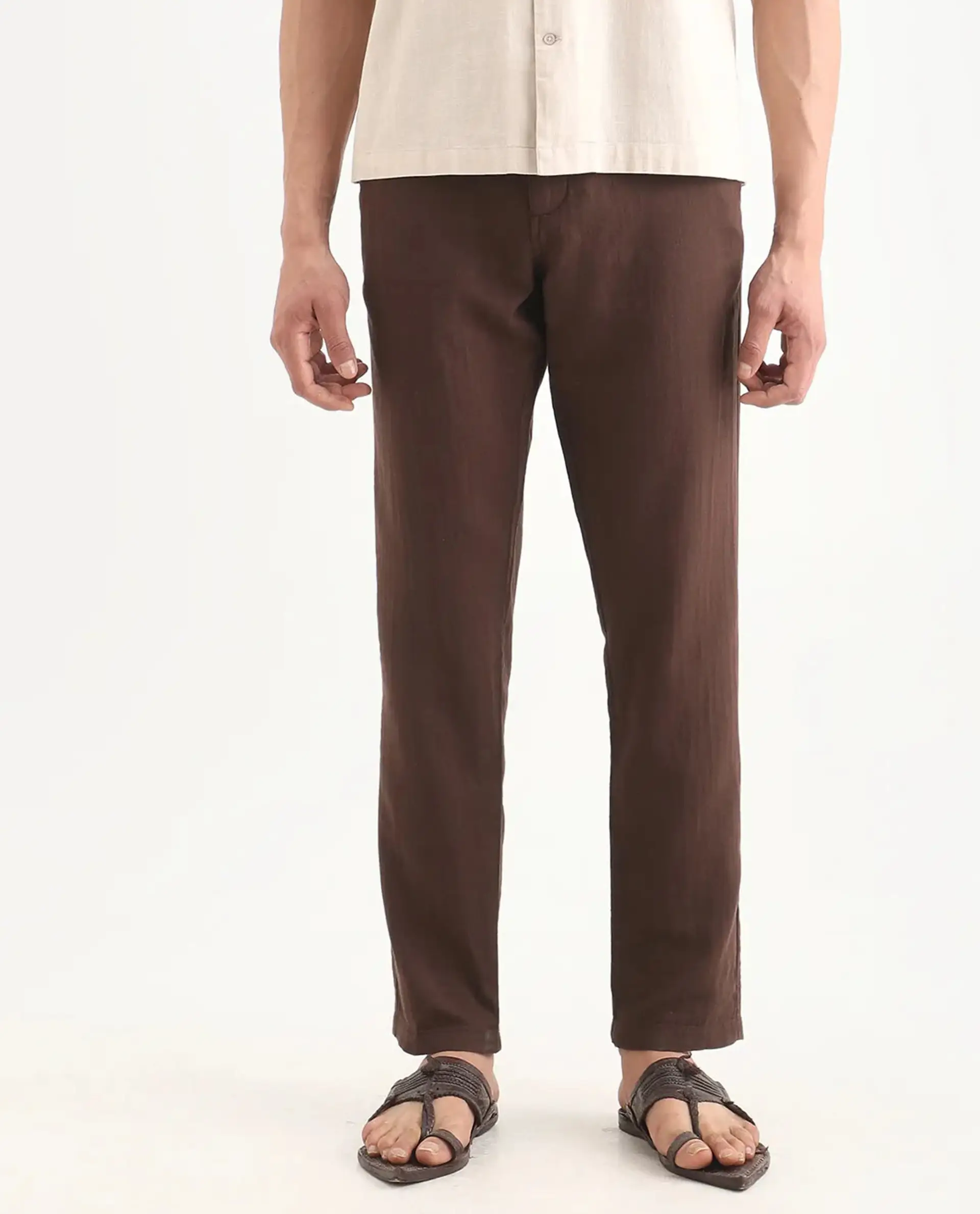 Rare Rabbit Men's Pastor-Ss26 Brown Cotton Fabric Regular Fit Drawstring Plain Trouser - Image 8