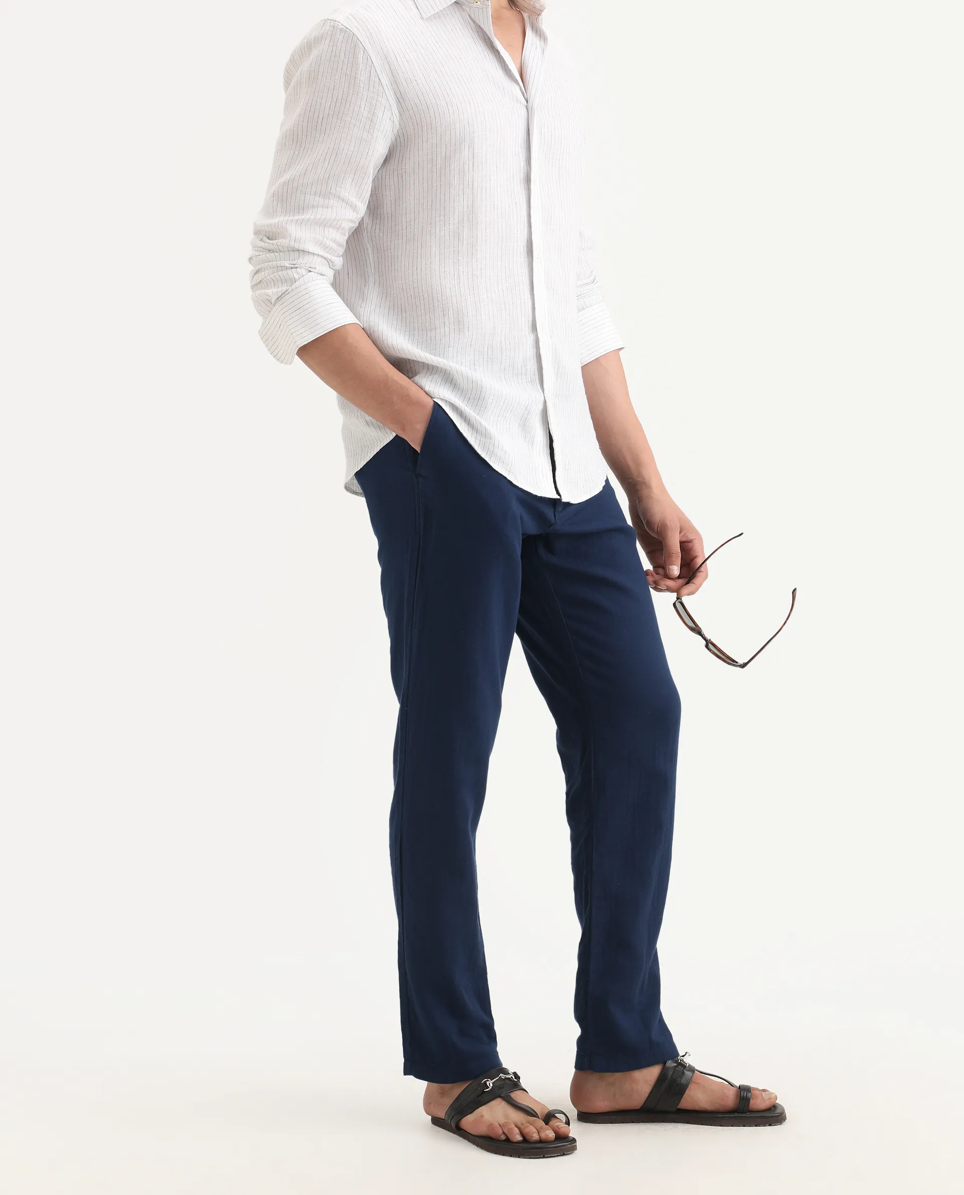 Rare Rabbit Men's Pastor-Ss26 Dark Blue Cotton Fabric Regular Fit Drawstring Plain Trouser - Image 3