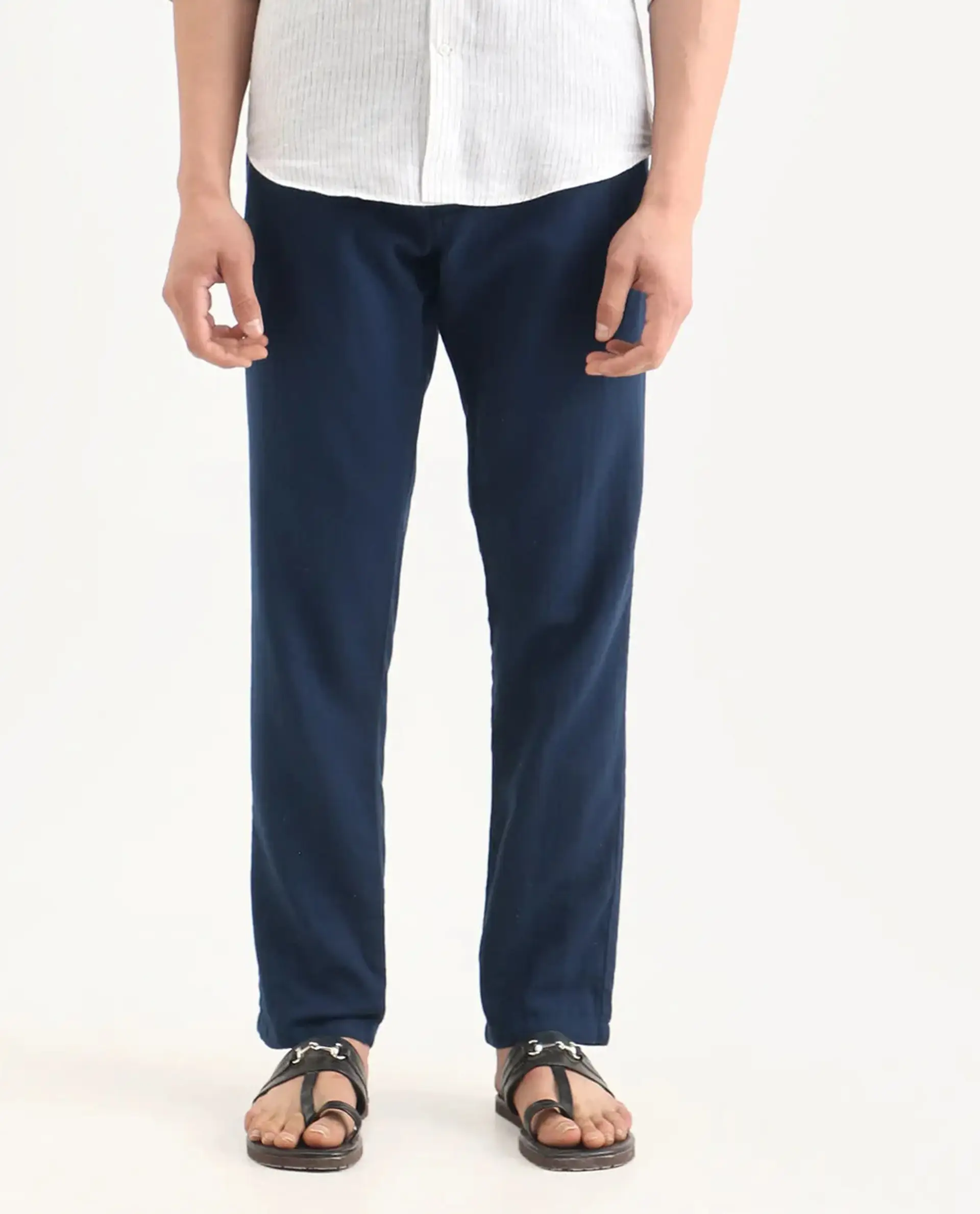 Rare Rabbit Men's Pastor-Ss26 Dark Blue Cotton Fabric Regular Fit Drawstring Plain Trouser - Image 8