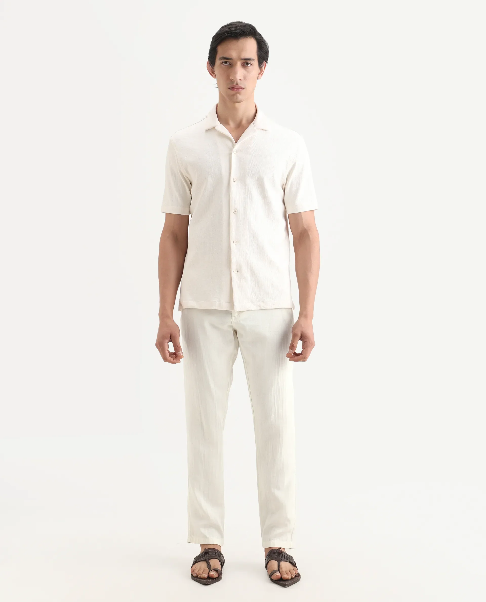 Rare Rabbit Men's Pastor-Ss26 Off White Cotton Fabric Regular Fit Drawstring Plain Trouser - Image 2