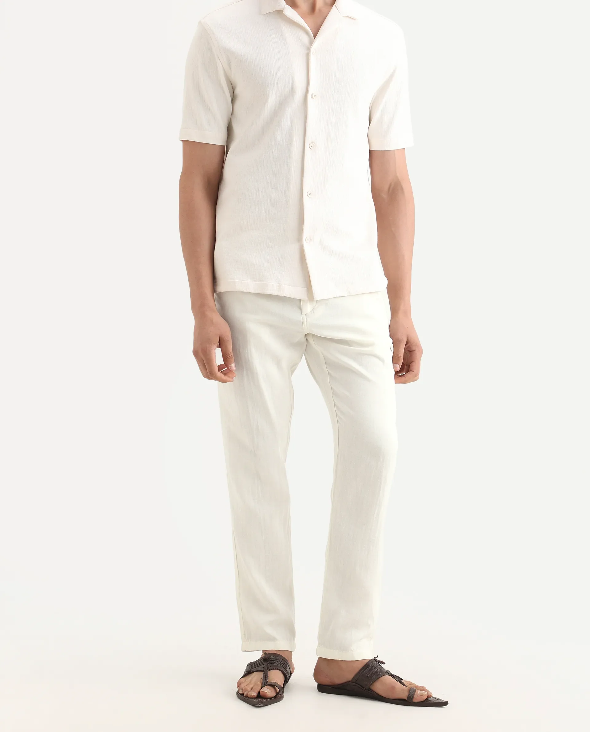 Rare Rabbit Men's Pastor-Ss26 Off White Cotton Fabric Regular Fit Drawstring Plain Trouser - Image 3